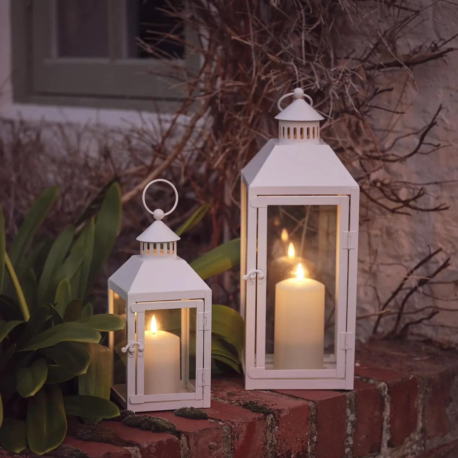 2-Piece Garden Lantern Set with Remote - White, Metal