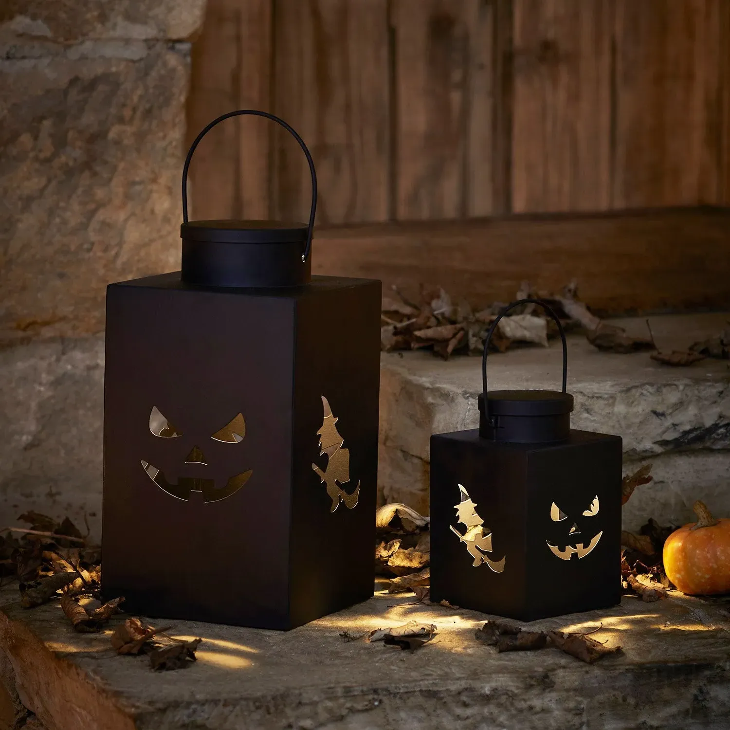 2-Piece Halloween Lantern Set - Black, Metal image