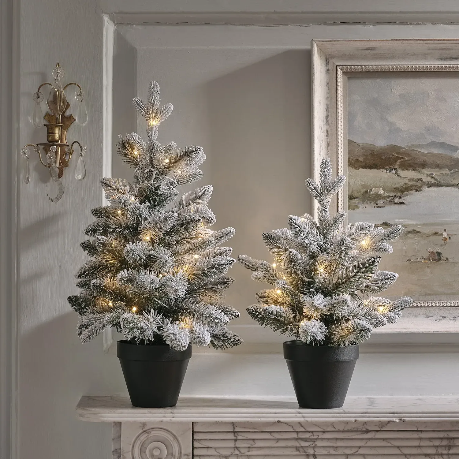 2-Piece Pre-Lit Christmas Tree Set - Snowy, Faux Fir image