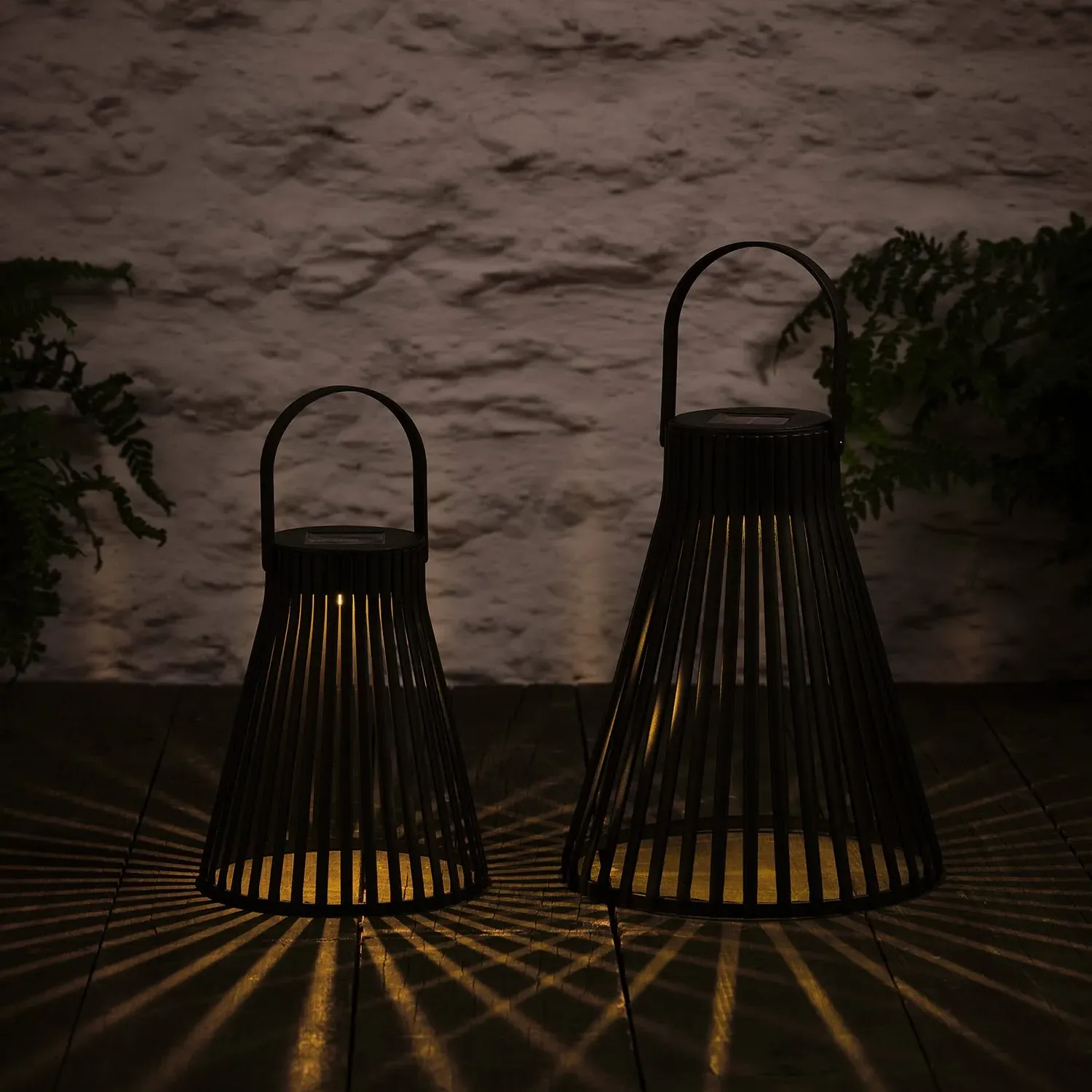 2-Piece Solar Lantern Set - Black, Metal