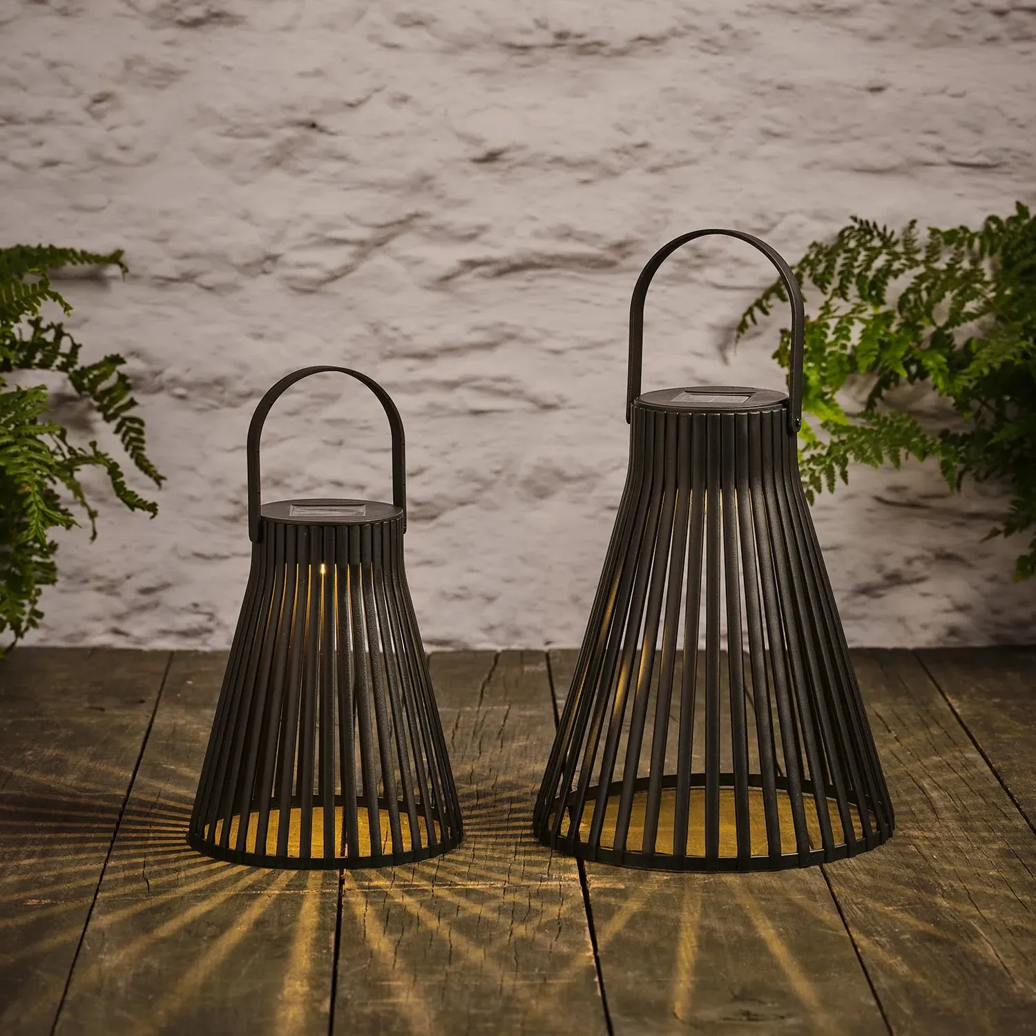 2-Piece Solar Lantern Set - Black, Metal image