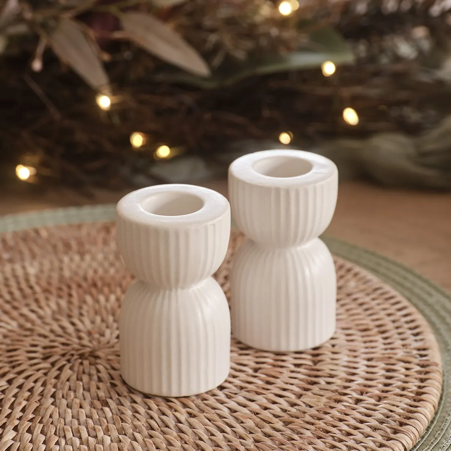 2-Piece Taper Candle Holders - White, Ceramic image