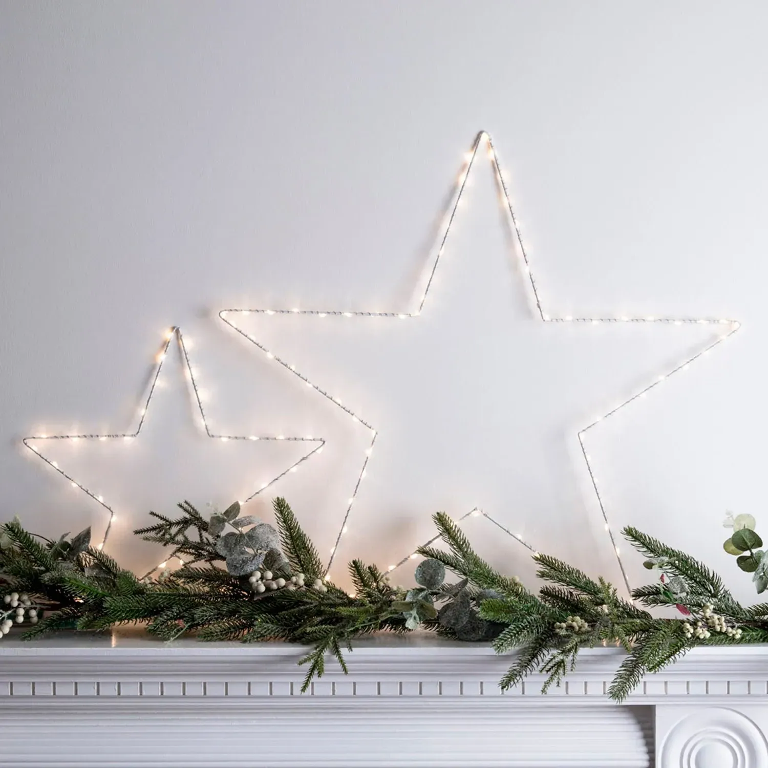 2-Star Christmas Light Duo - Warm White, Metal