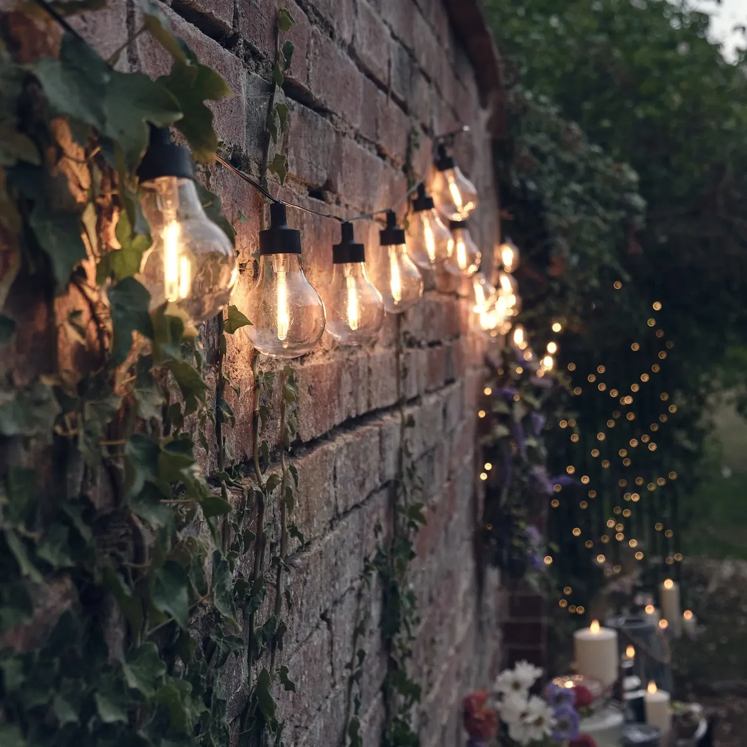 20-Bulb Solar Festoon Lights - Warm White