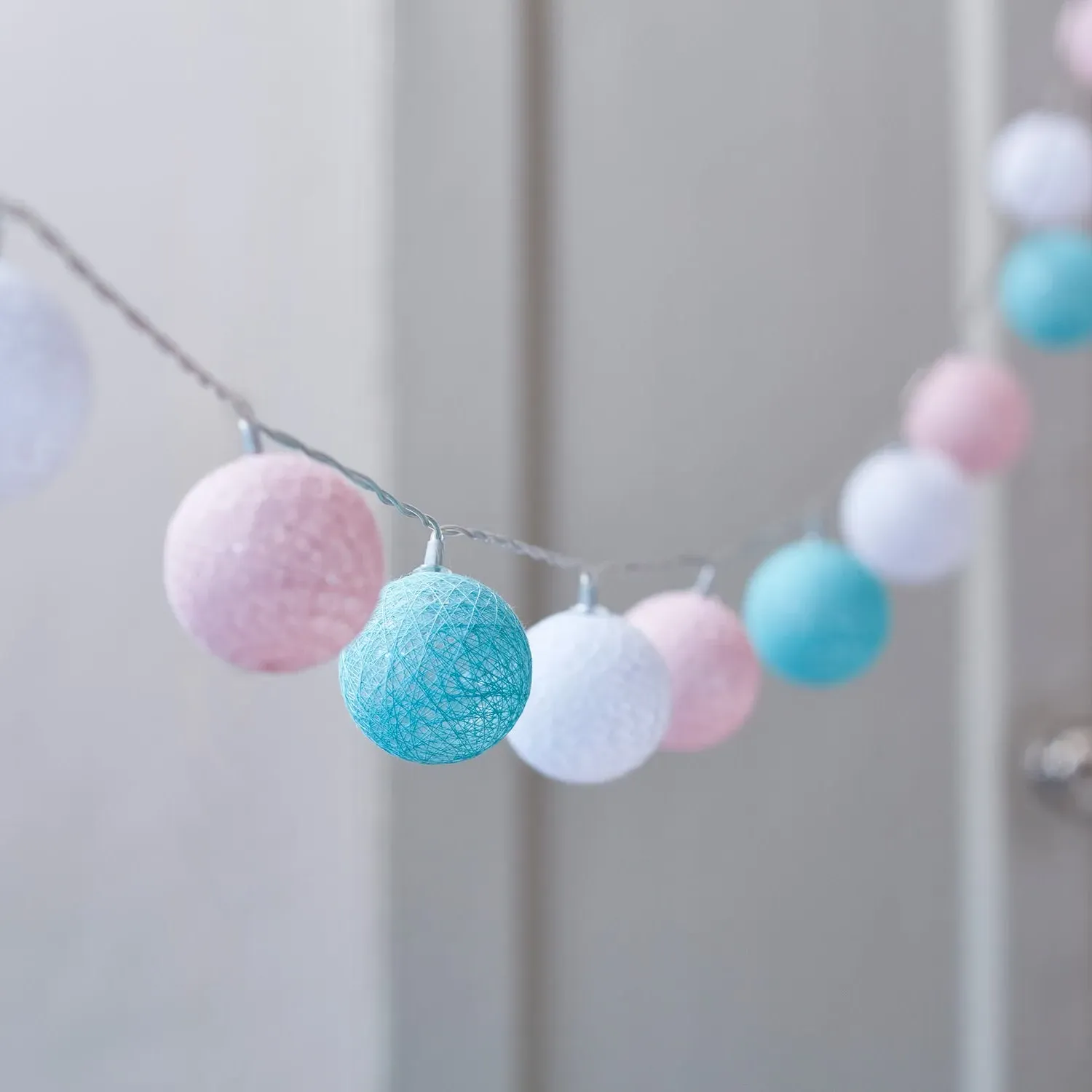 20 Cotton Ball Fairy Lights - Pastel, Cotton