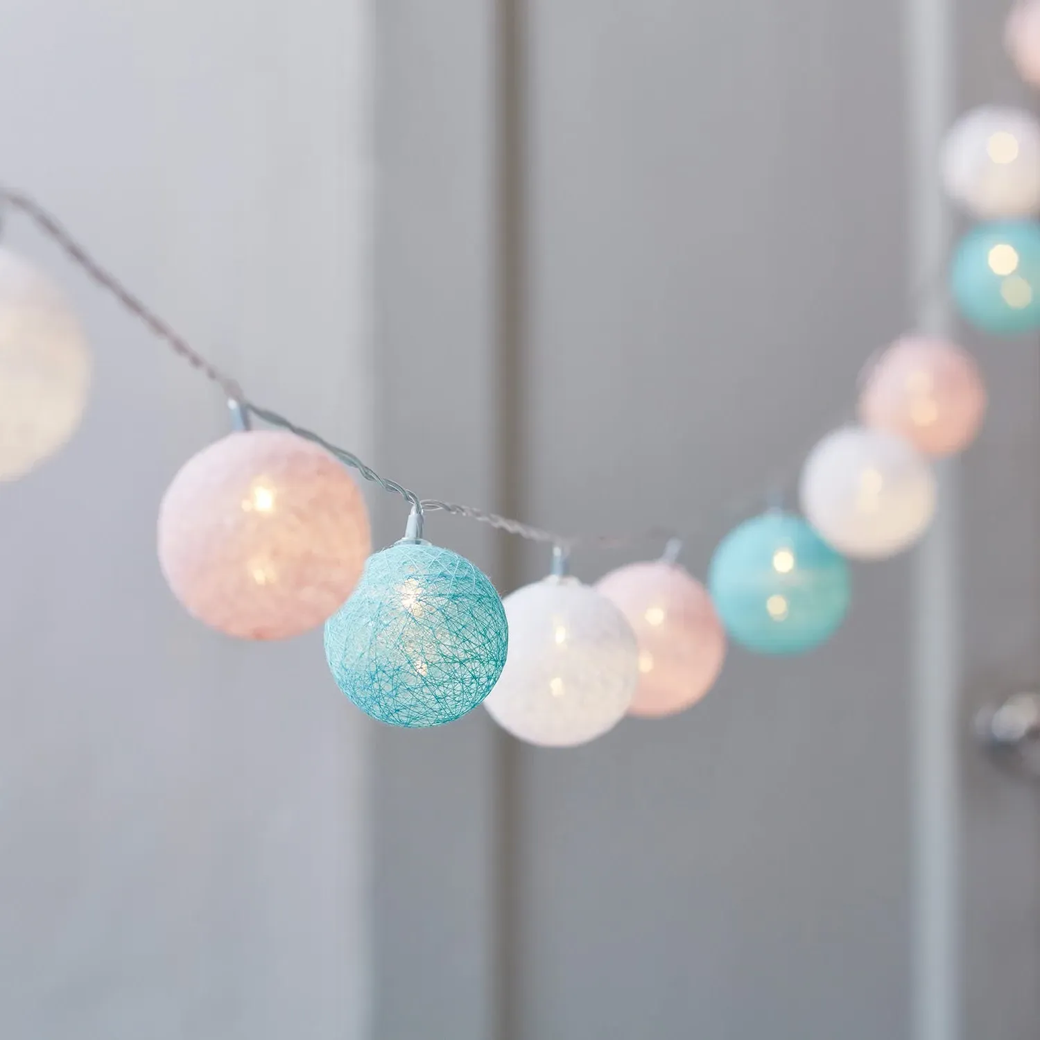 20 Cotton Ball Fairy Lights - Pastel, Cotton