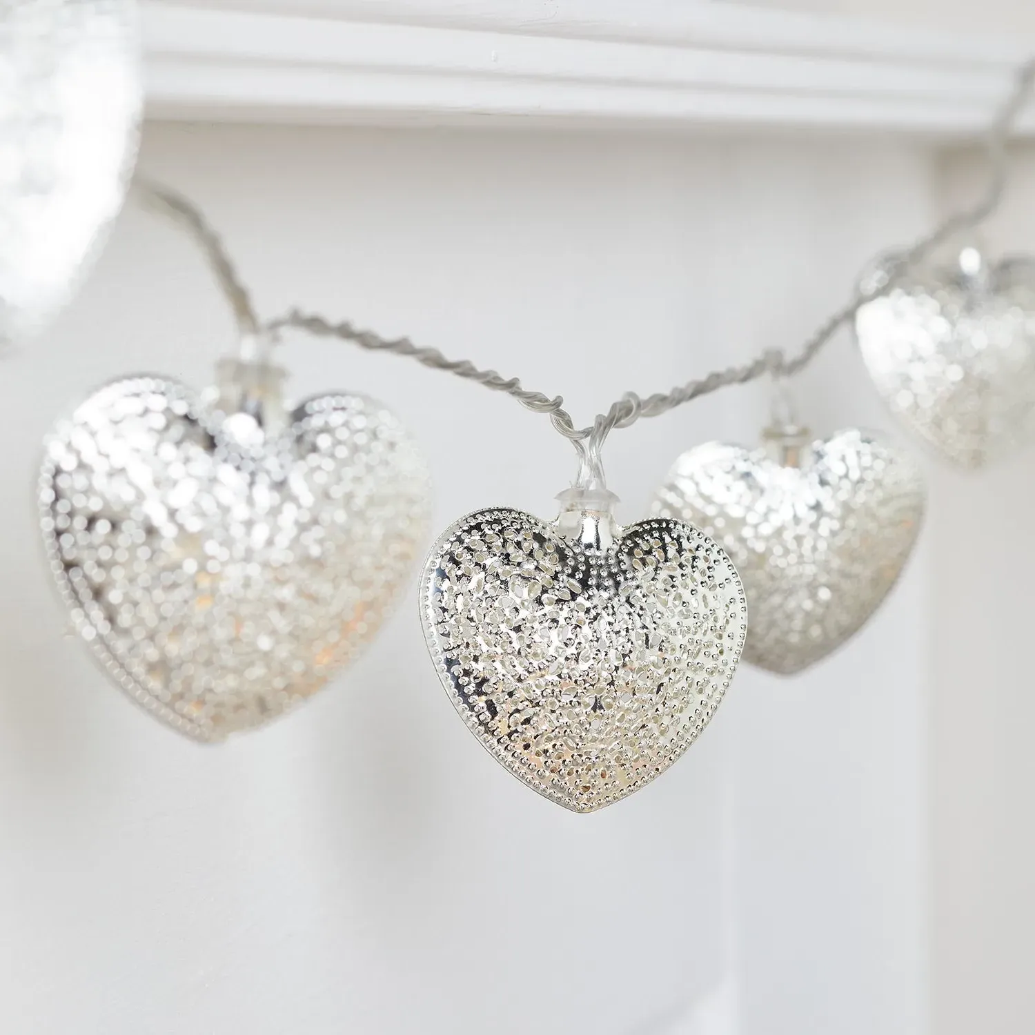 20 Heart String Lights with Timer - Silver, Metal