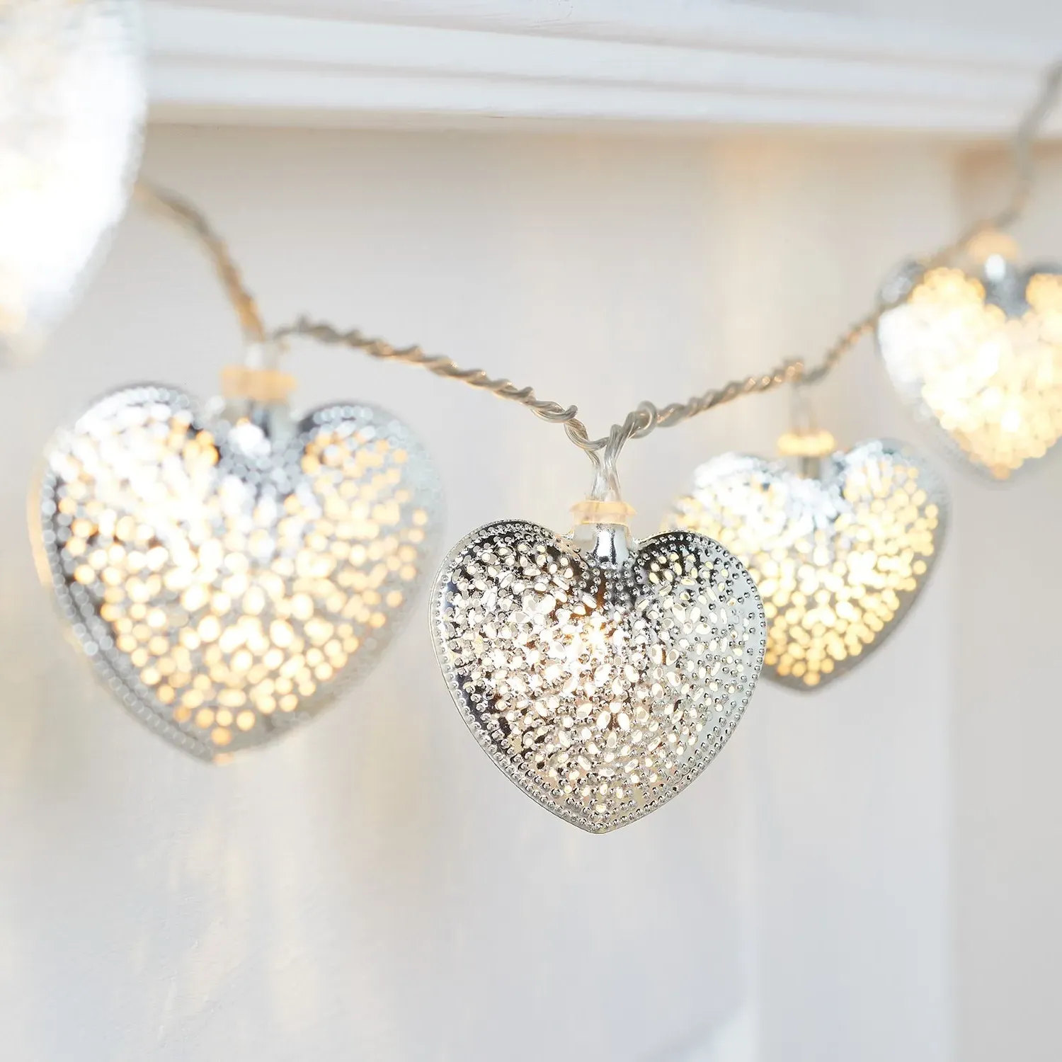 20 Heart String Lights with Timer - Silver, Metal image