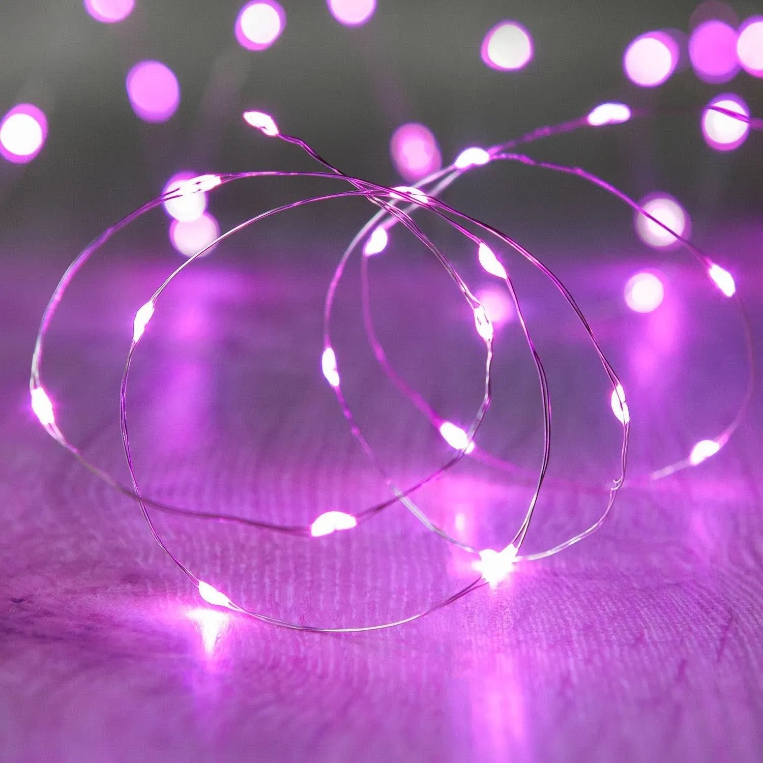 20 LED Micro Fairy Lights - Pink, Metal Wire image