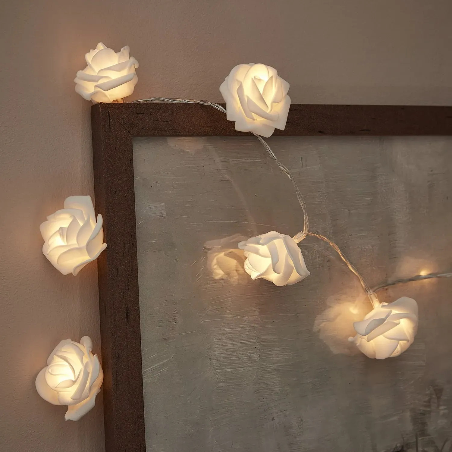 20-LED Rose Fairy Lights - Warm White, Battery image