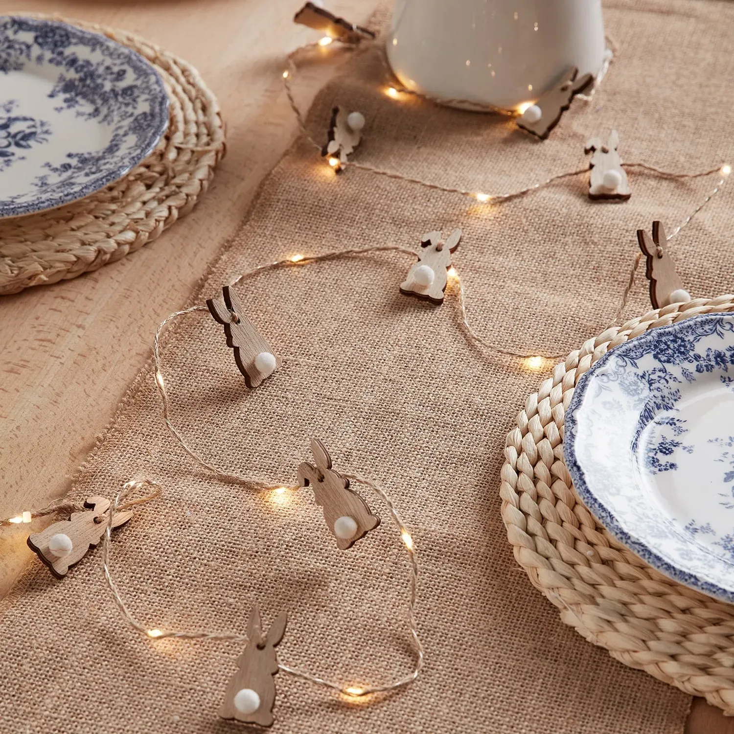 20-Light Bunny String Lights - Warm White, Wood