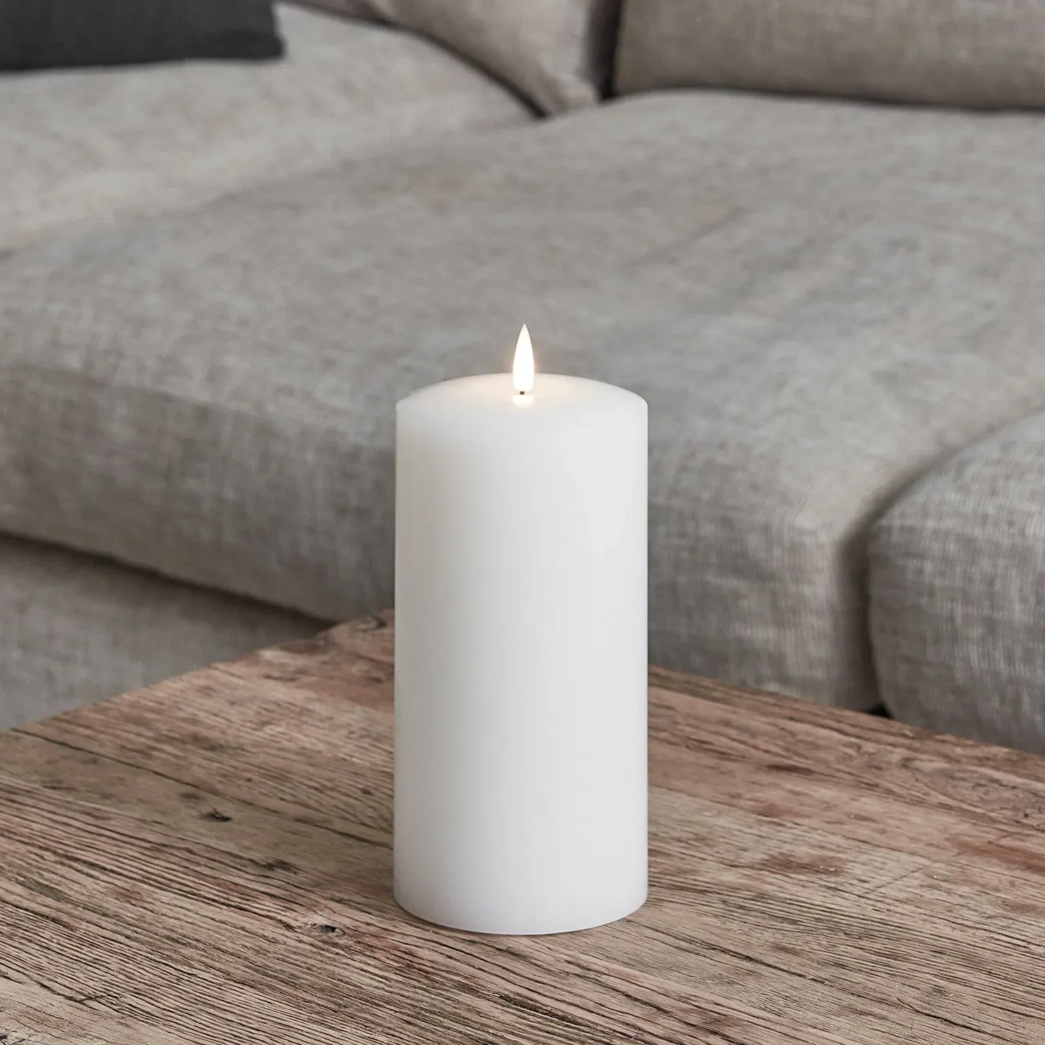 20cm Chapel Pillar LED Candle - White, Wax