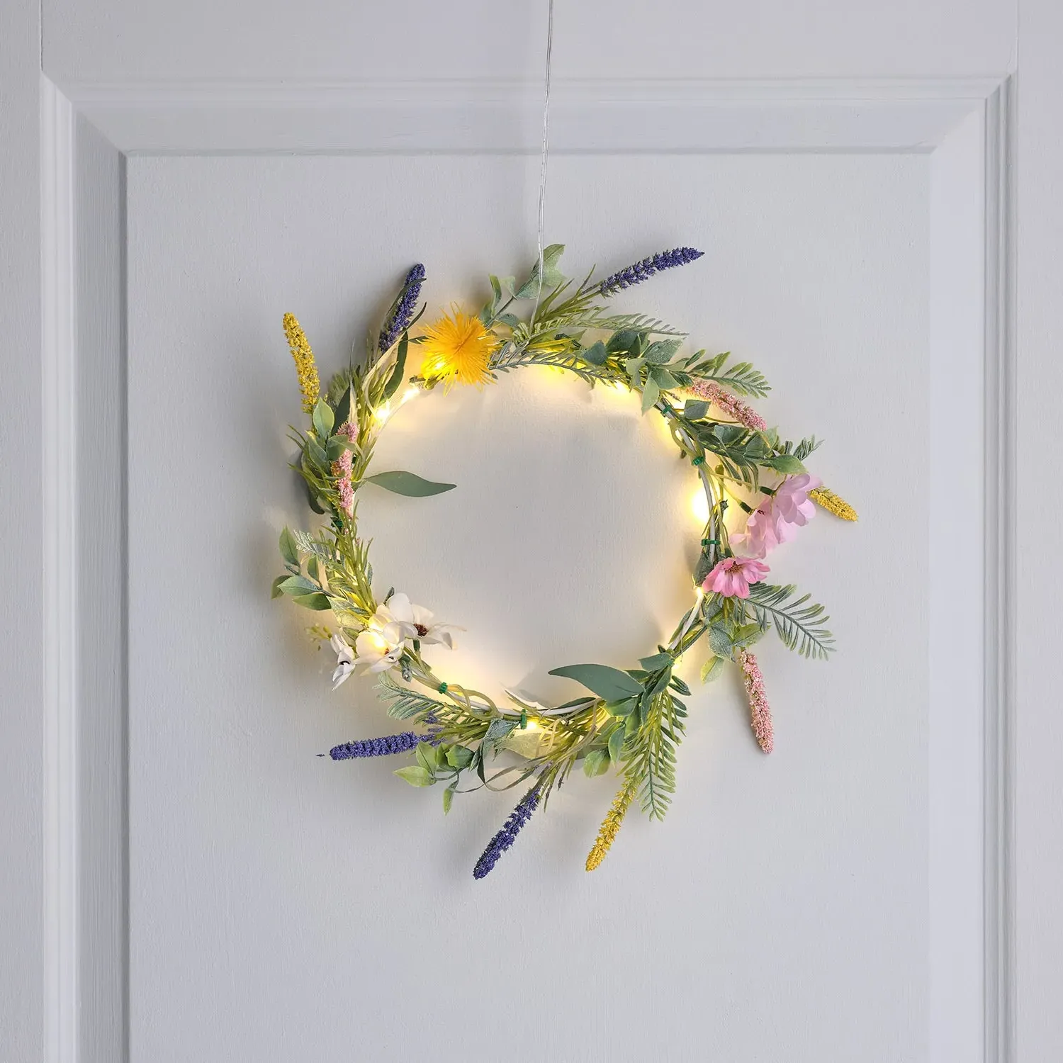 20cm Pre-Lit Spring Flower Wreath - Warm White image
