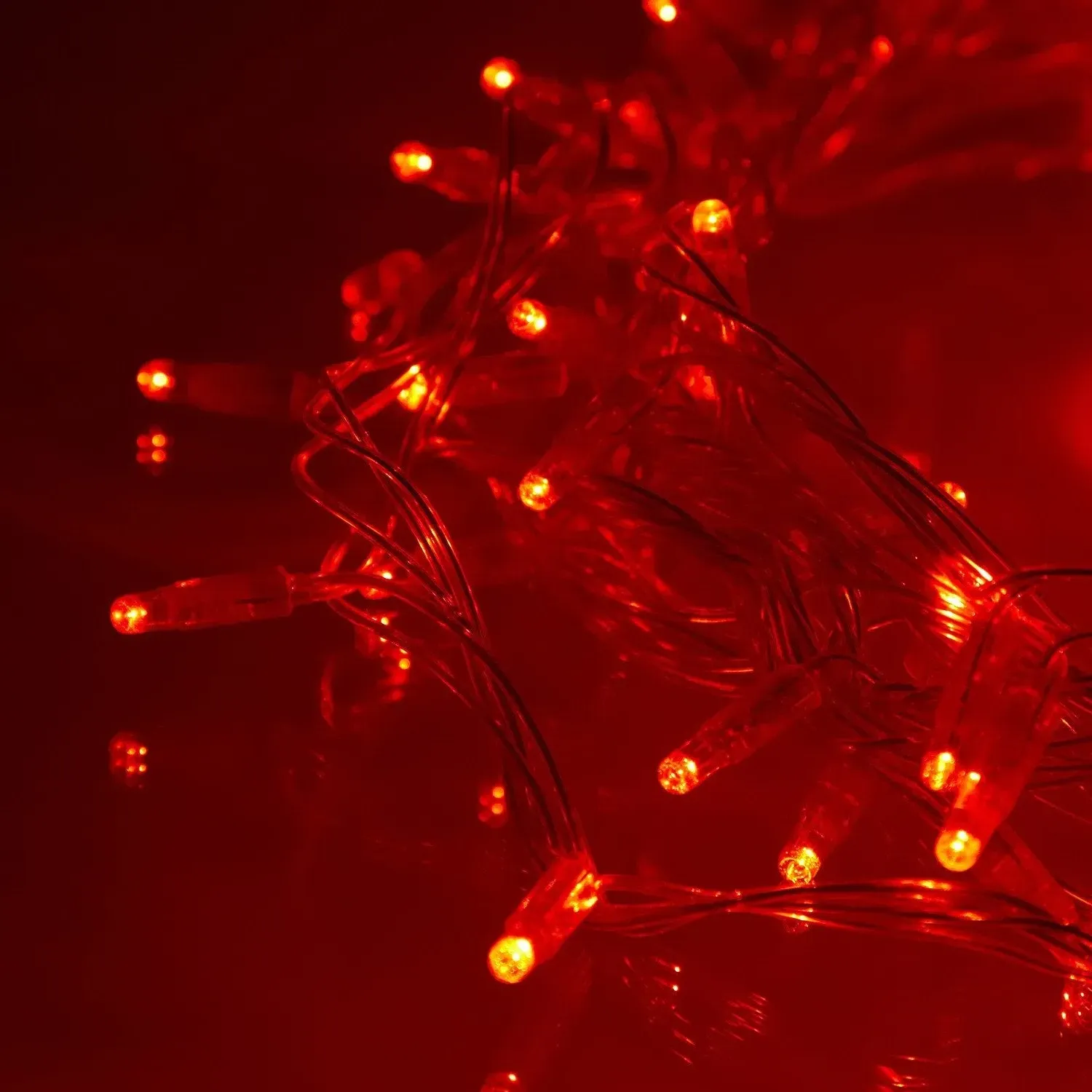 20m Connectable Fairy Lights - Red, Clear Cable