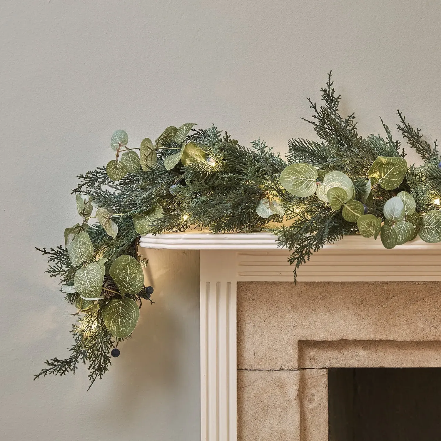 2m Christmas Garland with LED Lights - Berry