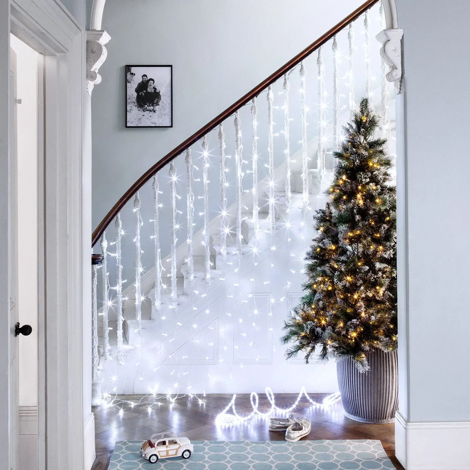 2m Connectable Curtain Lights - White, Clear Cable image