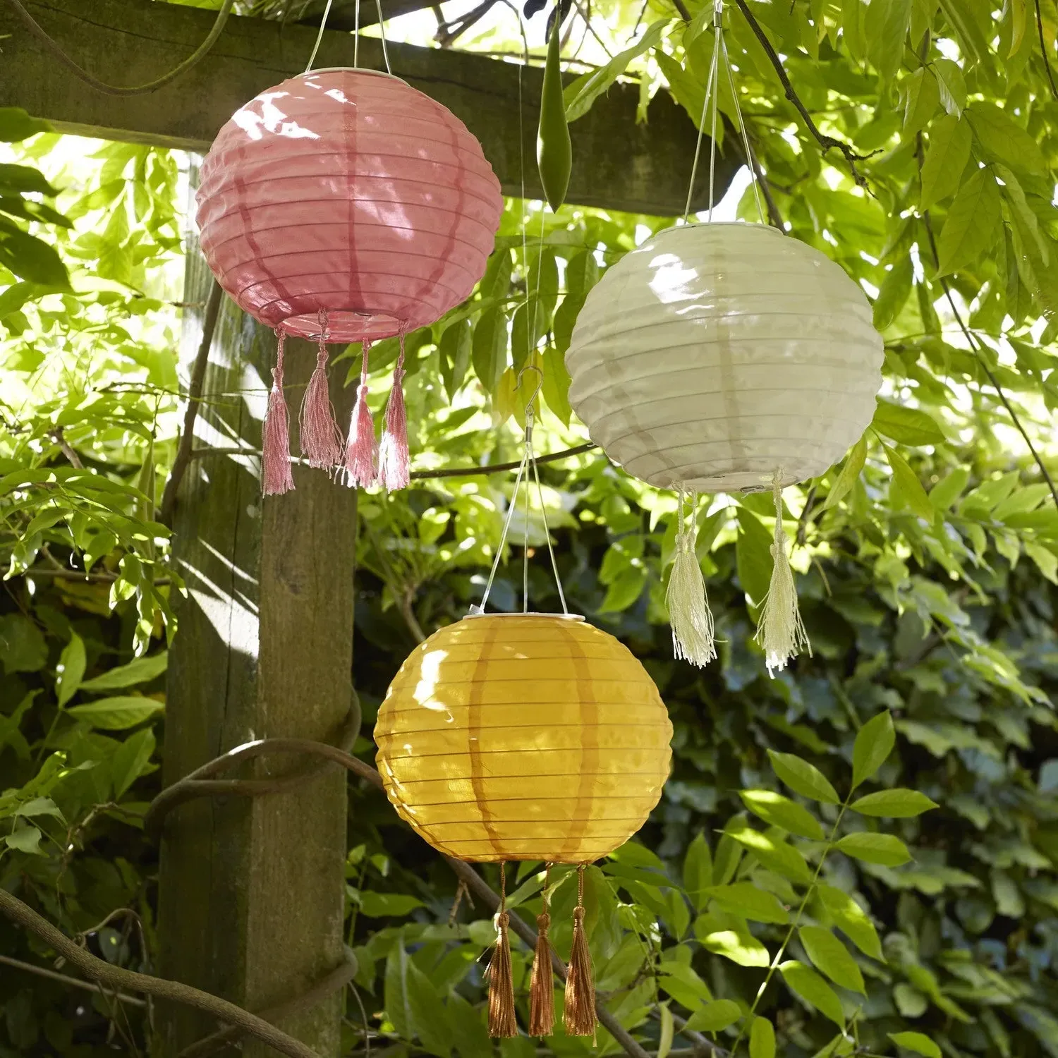 3-Pack Solar Lanterns with Tassels - Multi-Color image