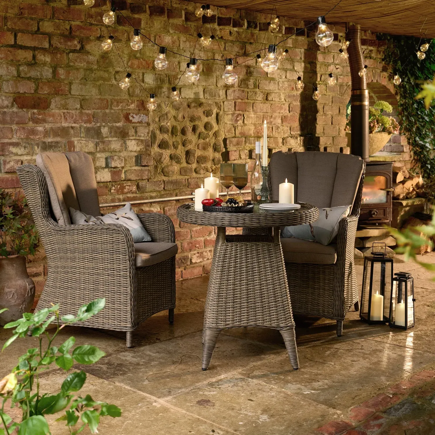 3-Piece Bistro Set with Cushions - Taupe, Rattan image