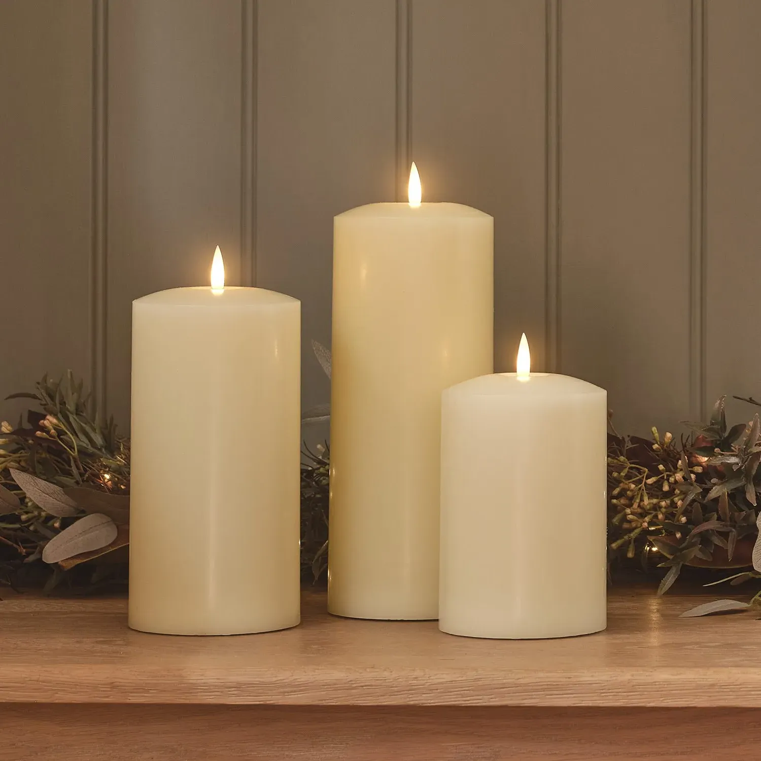 3-Piece Candle Set with Timer - Ivory, Wax