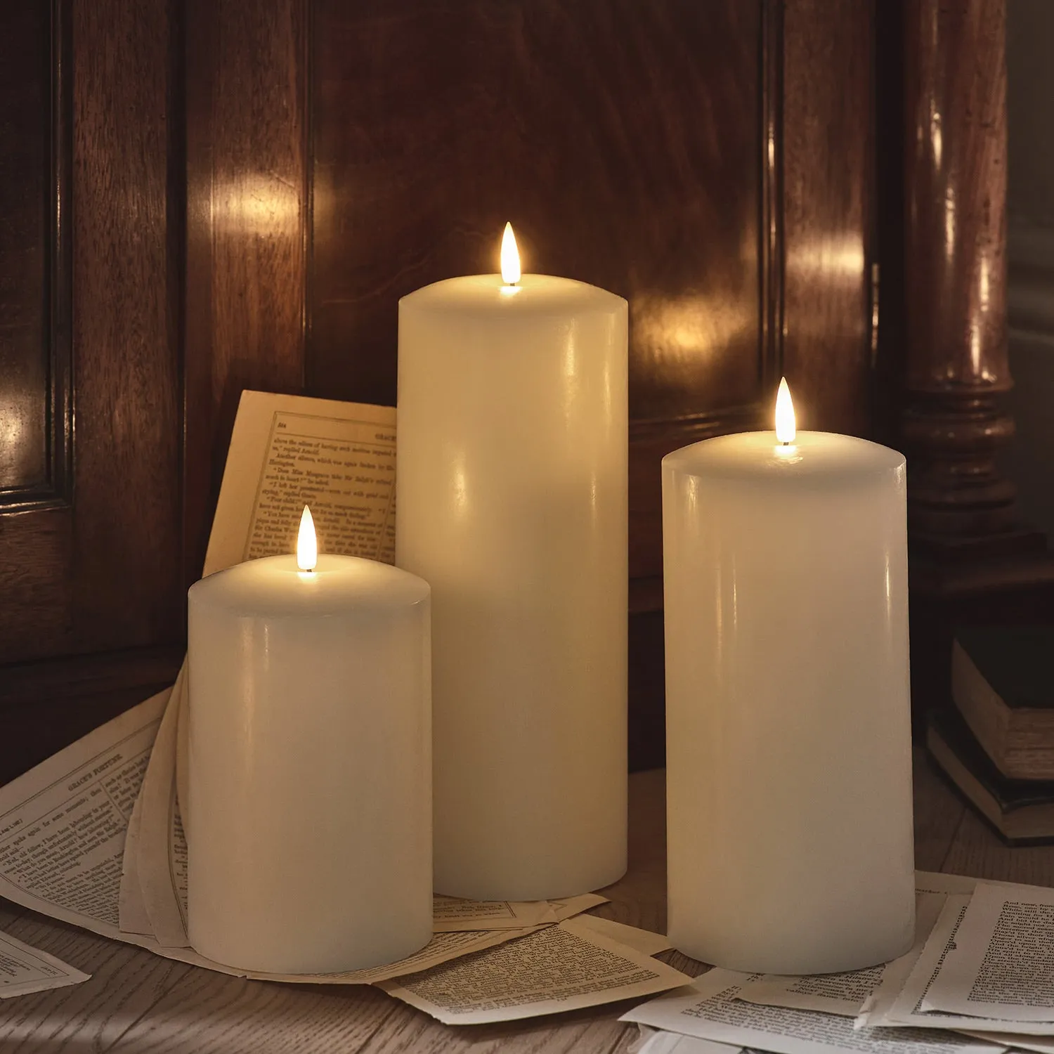 3-Piece Candle Set with Timer - Ivory, Wax image