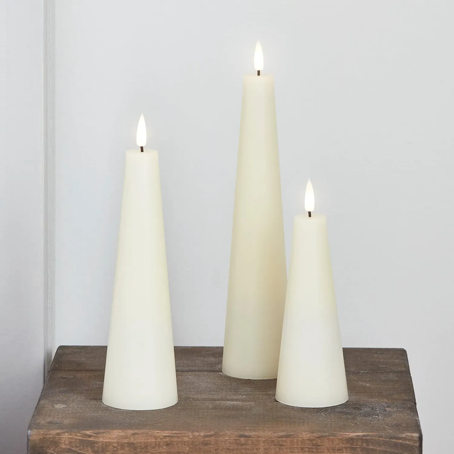 3-Piece Cone LED Candle Set - Ivory, Real Wax