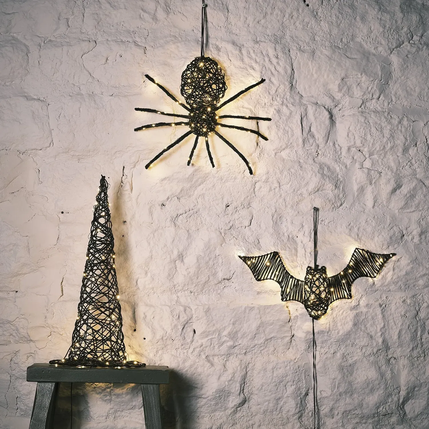 3-Piece Halloween LED Figures - Black, Rattan
