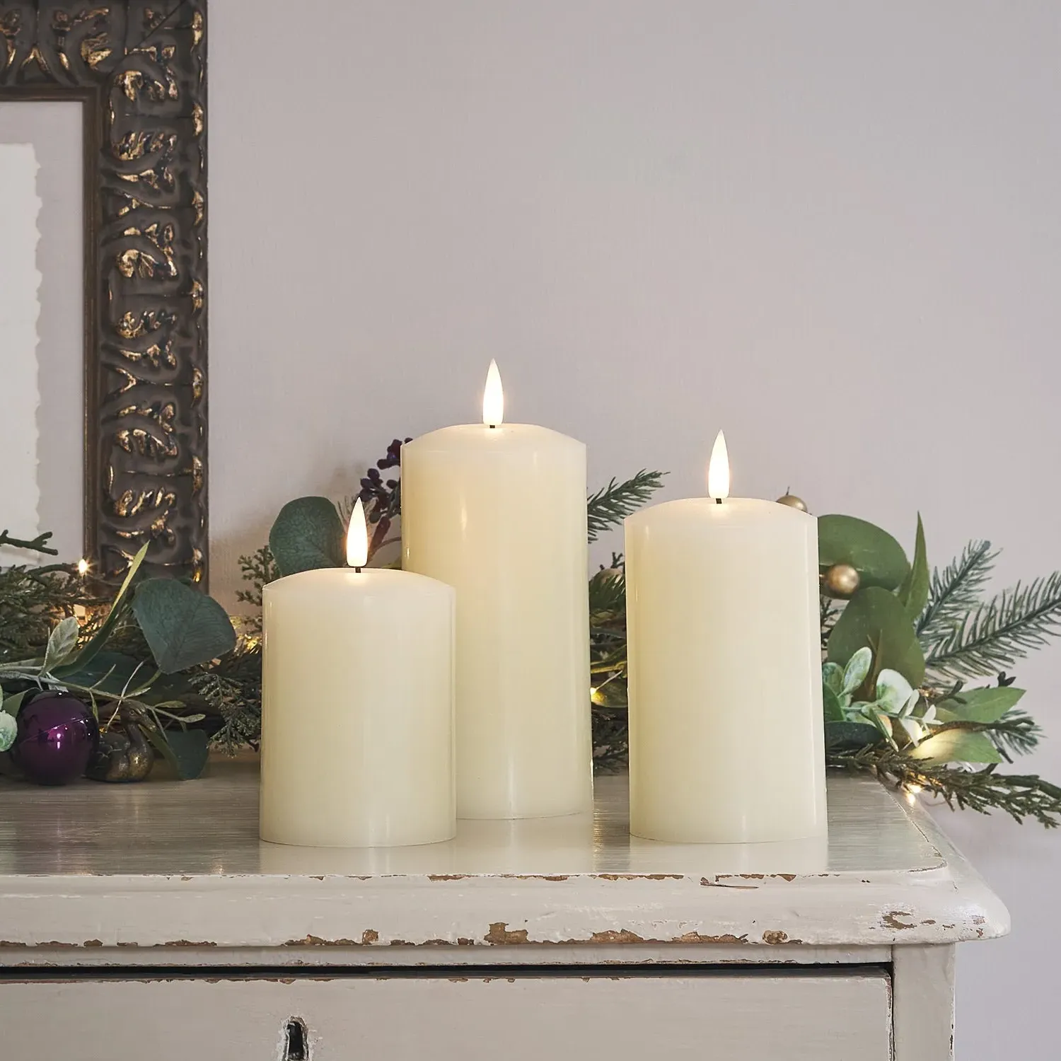 3-Piece LED Candle Set Rechargeable - Ivory, Wax