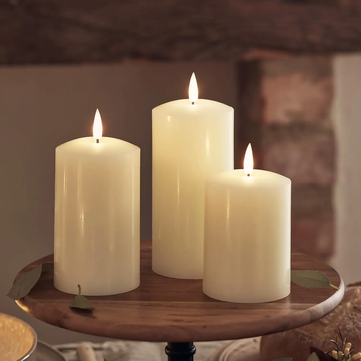 3-Piece LED Candle Set Rechargeable - Ivory, Wax