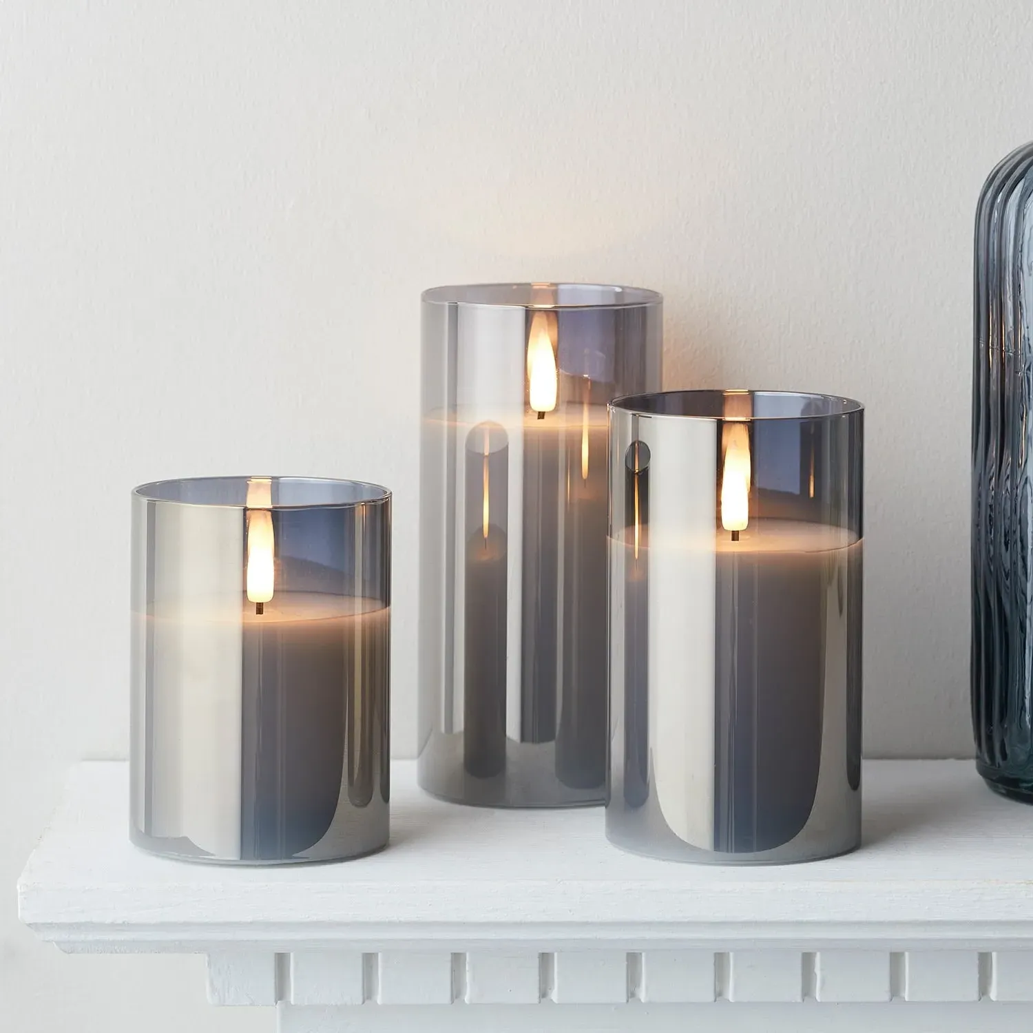 3-Piece LED Candle Set with Remote - Grey, Glass