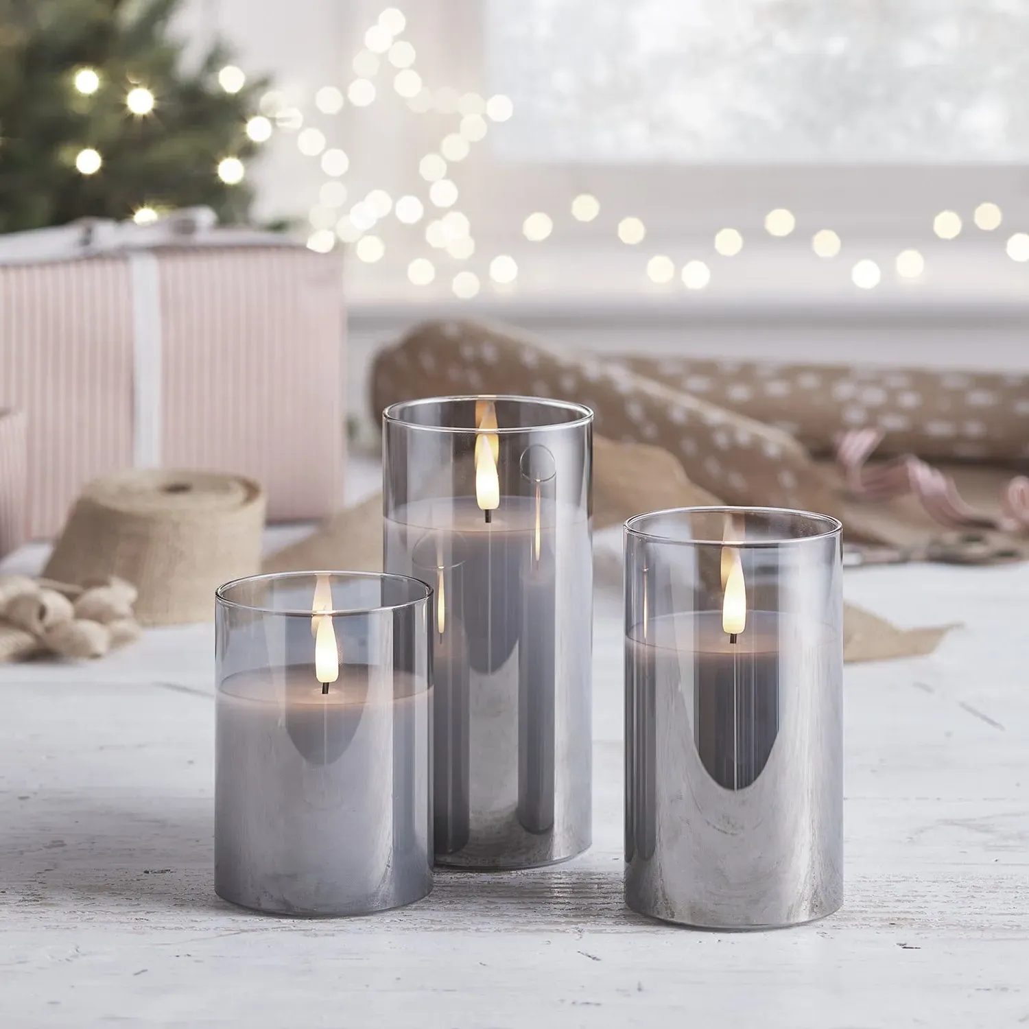 3-Piece LED Candle Set with Remote - Grey, Glass image