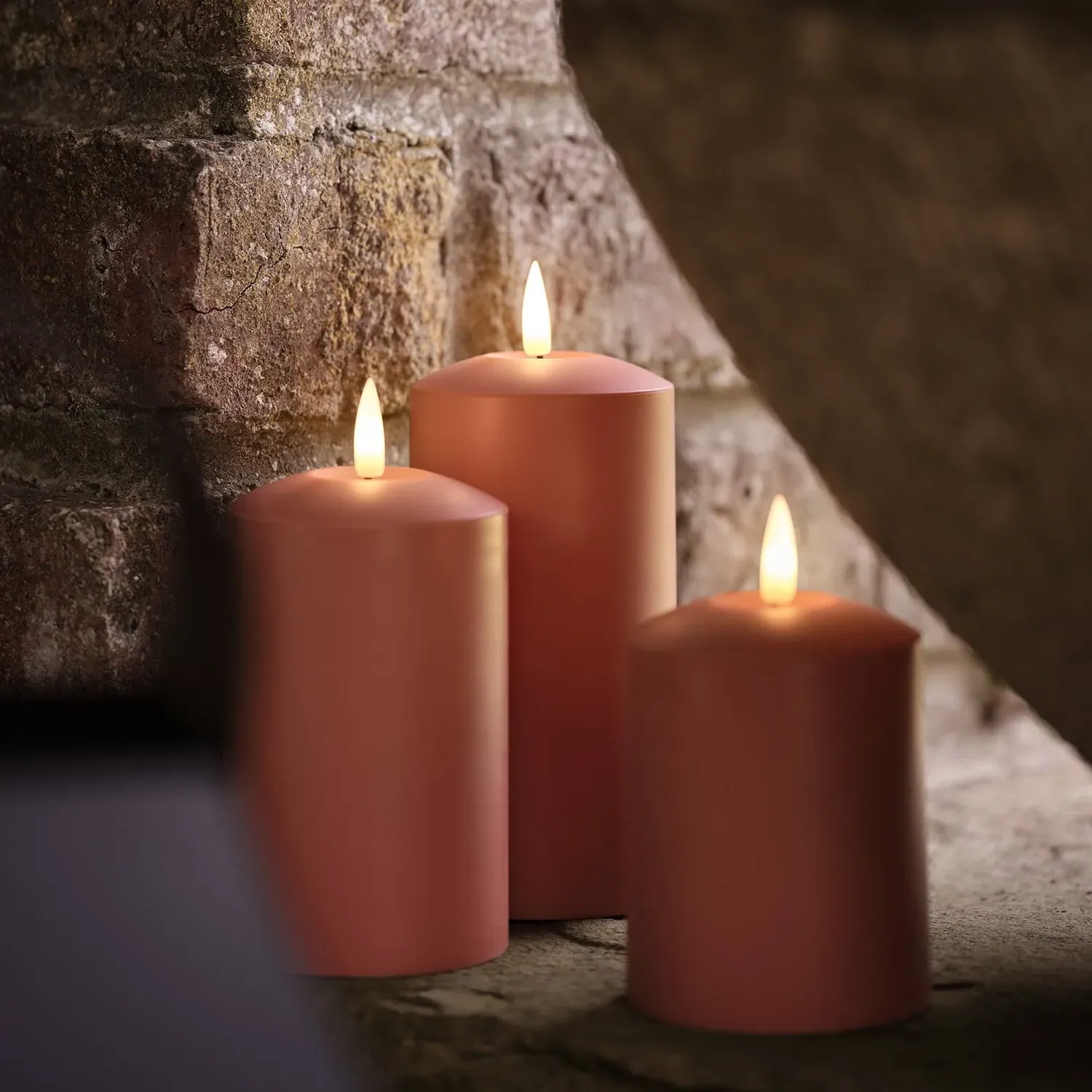 3-Piece LED Candle Set with Remote - Terracotta