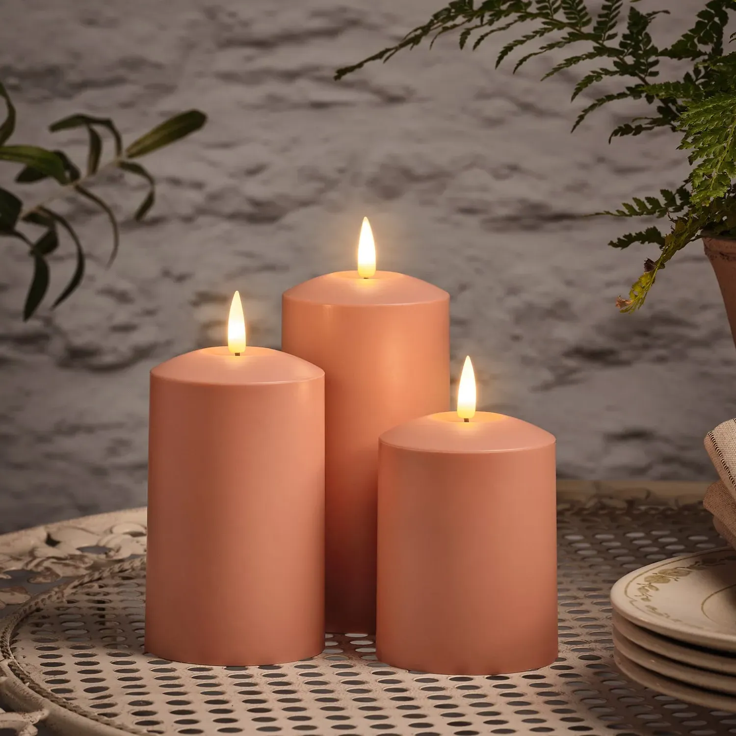 3-Piece LED Candle Set with Remote - Terracotta image