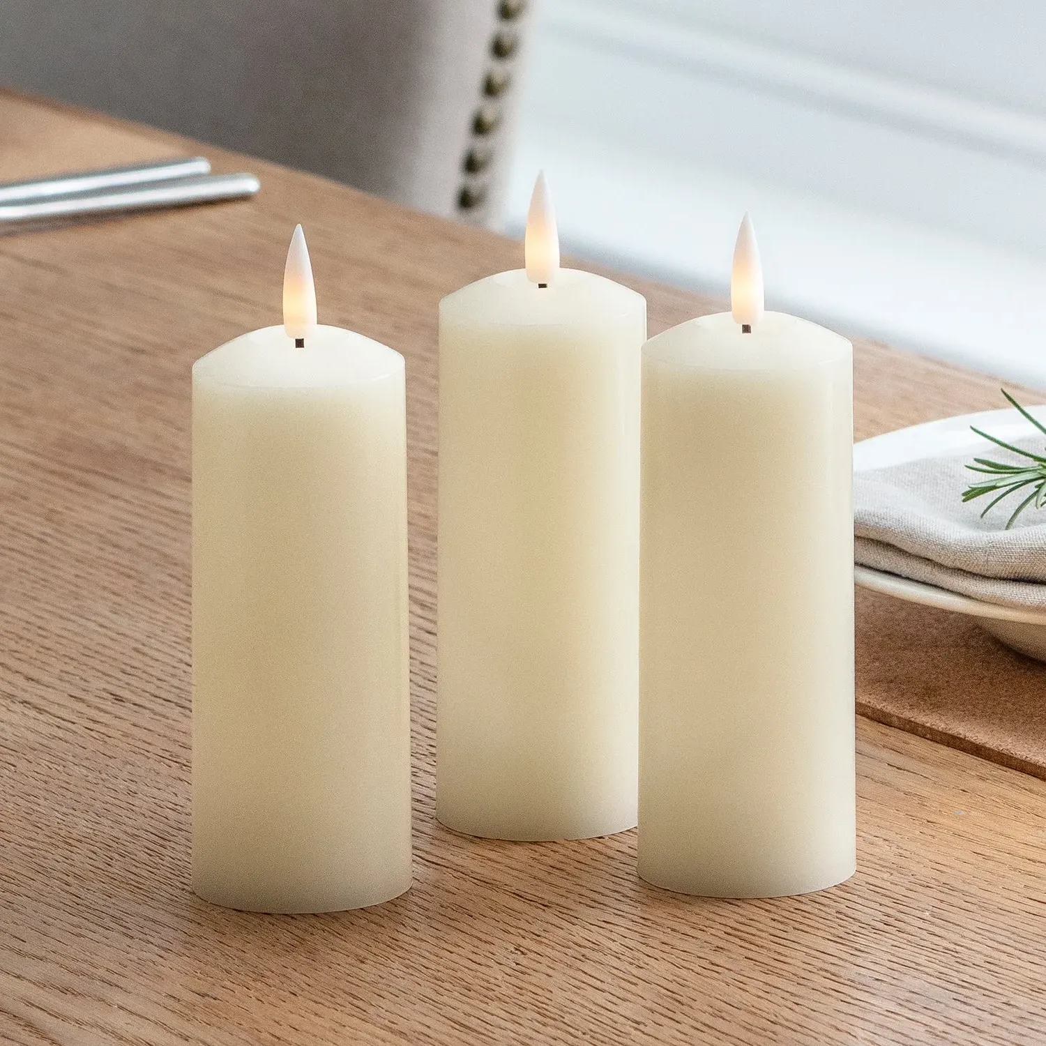 3-Piece LED Pillar Candle Set - Ivory, Real Wax