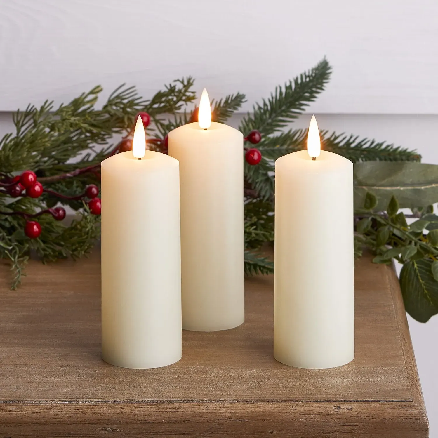 3-Piece LED Pillar Candle Set - Ivory, Real Wax image