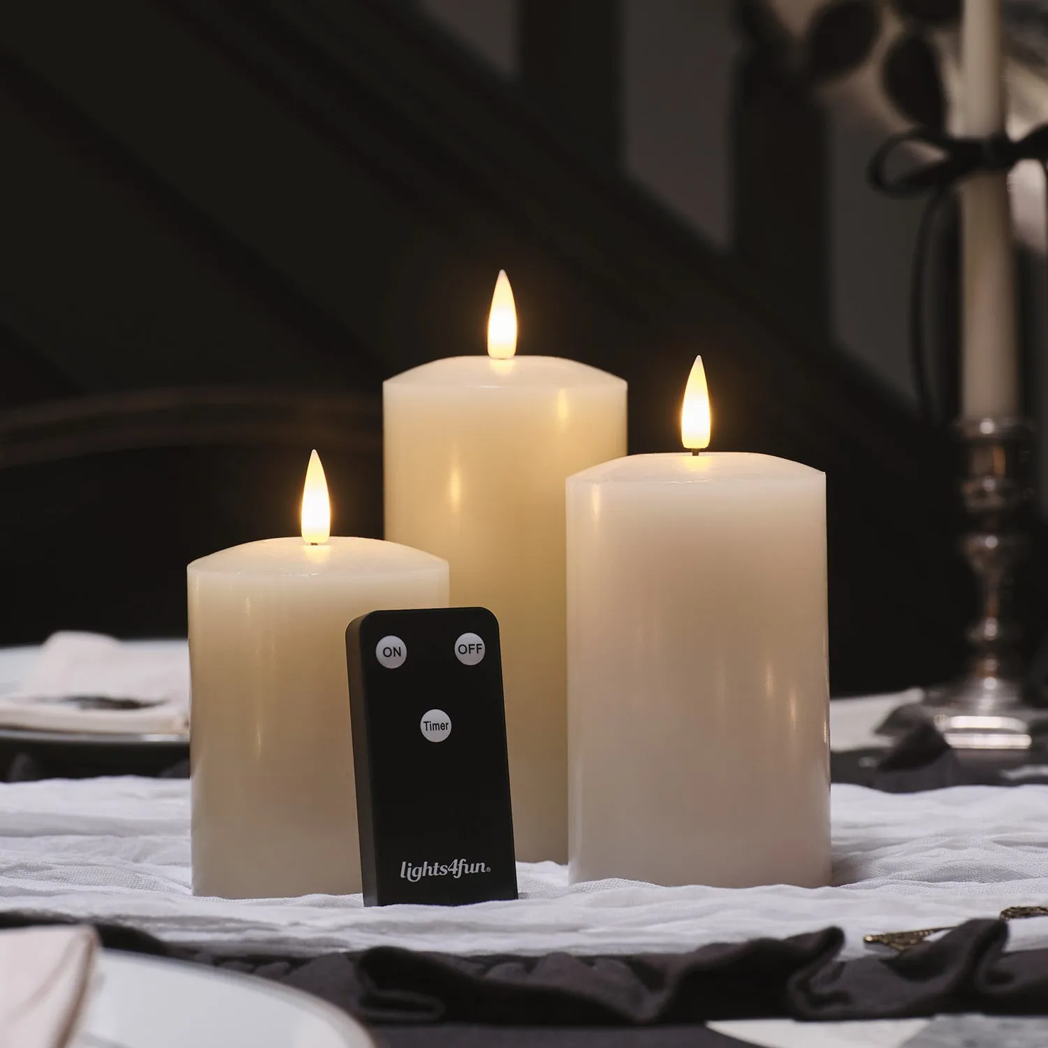 3-Piece LED Pillar Candle Set - Ivory, Real Wax