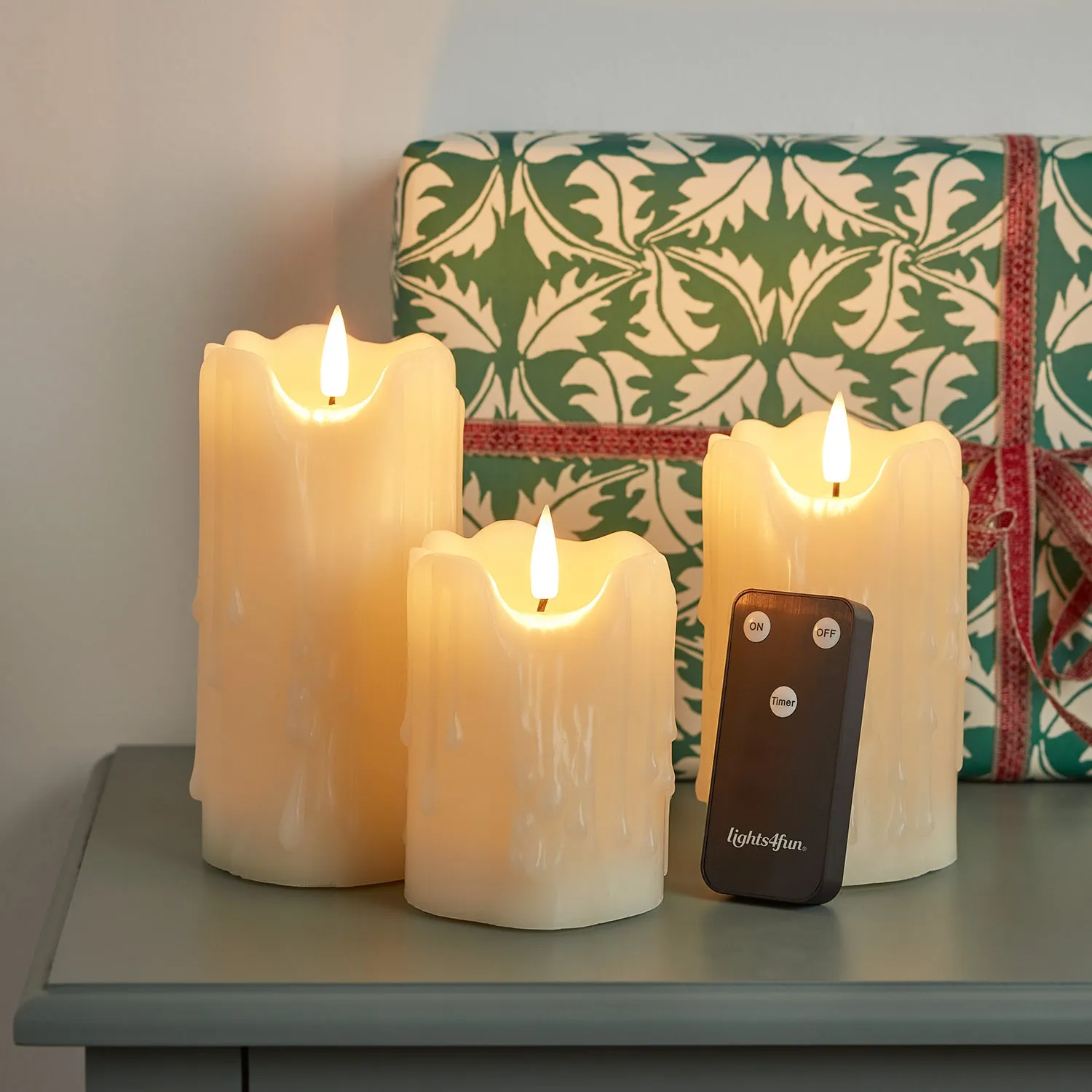 3-Piece LED Pillar Candle Set - Ivory, Wax