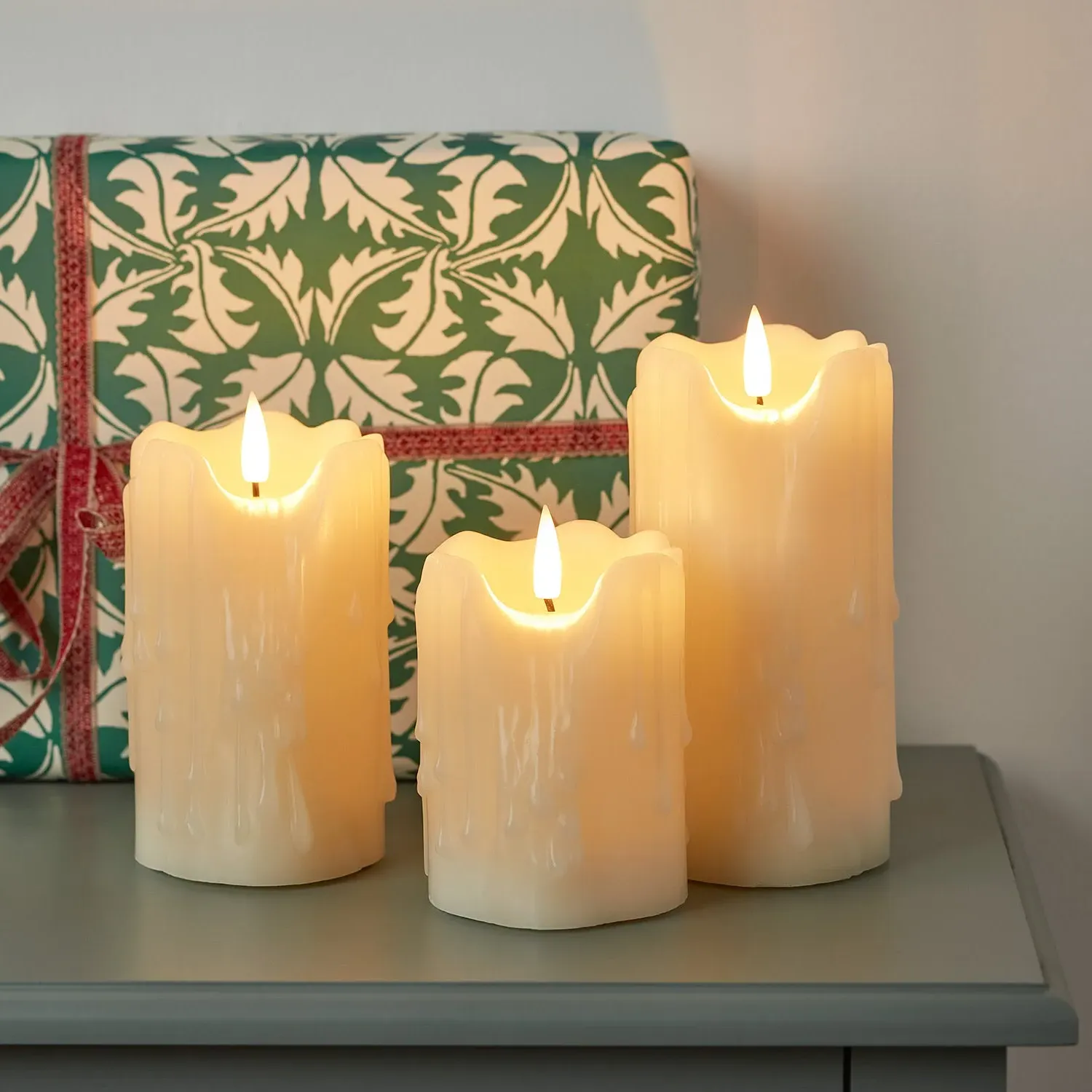 3-Piece LED Pillar Candle Set - Ivory, Wax