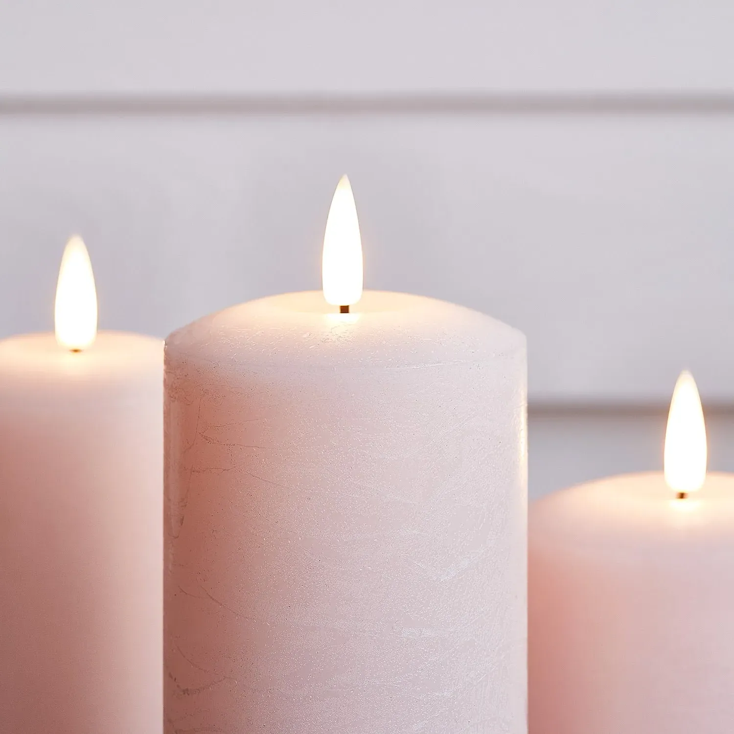 3-Piece LED Pillar Candle Set - Pink, Wax