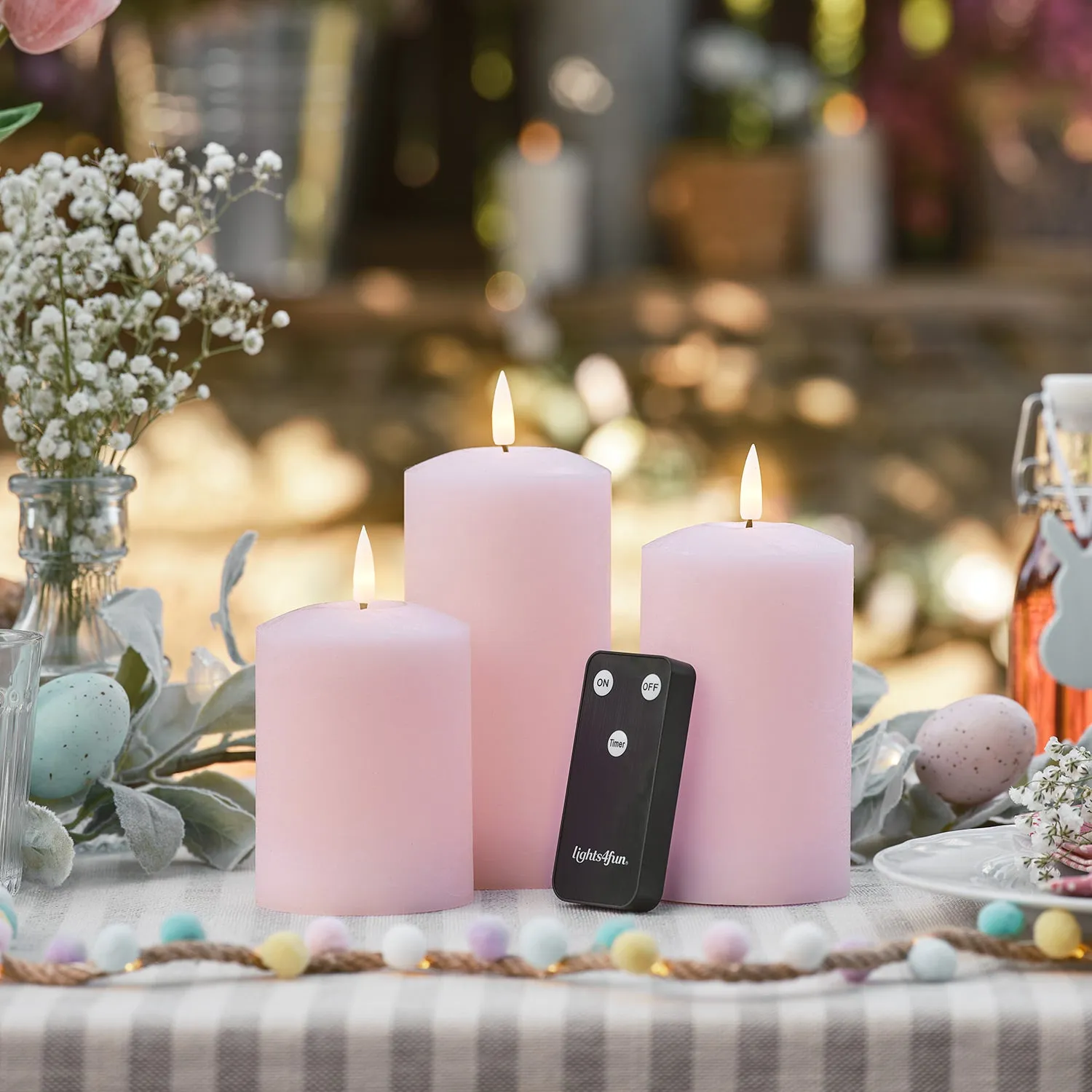 3-Piece LED Pillar Candle Set - Pink, Wax image