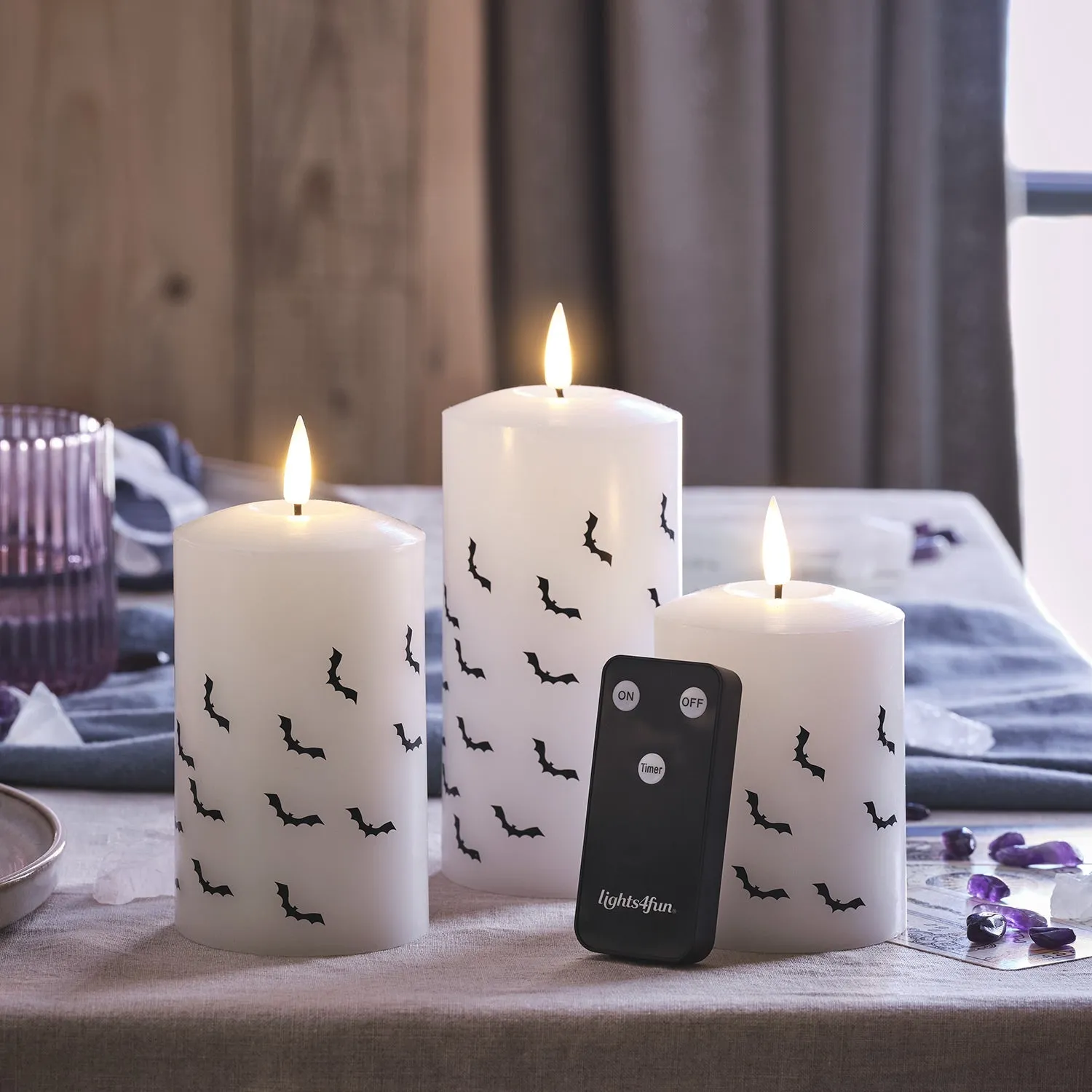3-Piece LED Pillar Candle Set - Warm White, Wax