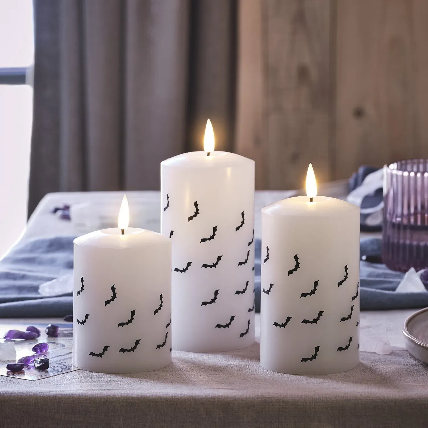 3-Piece LED Pillar Candle Set - Warm White, Wax image