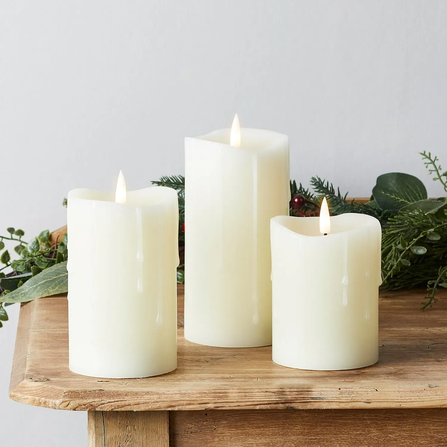 3-Piece LED Pillar Candle Set - White, Wax
