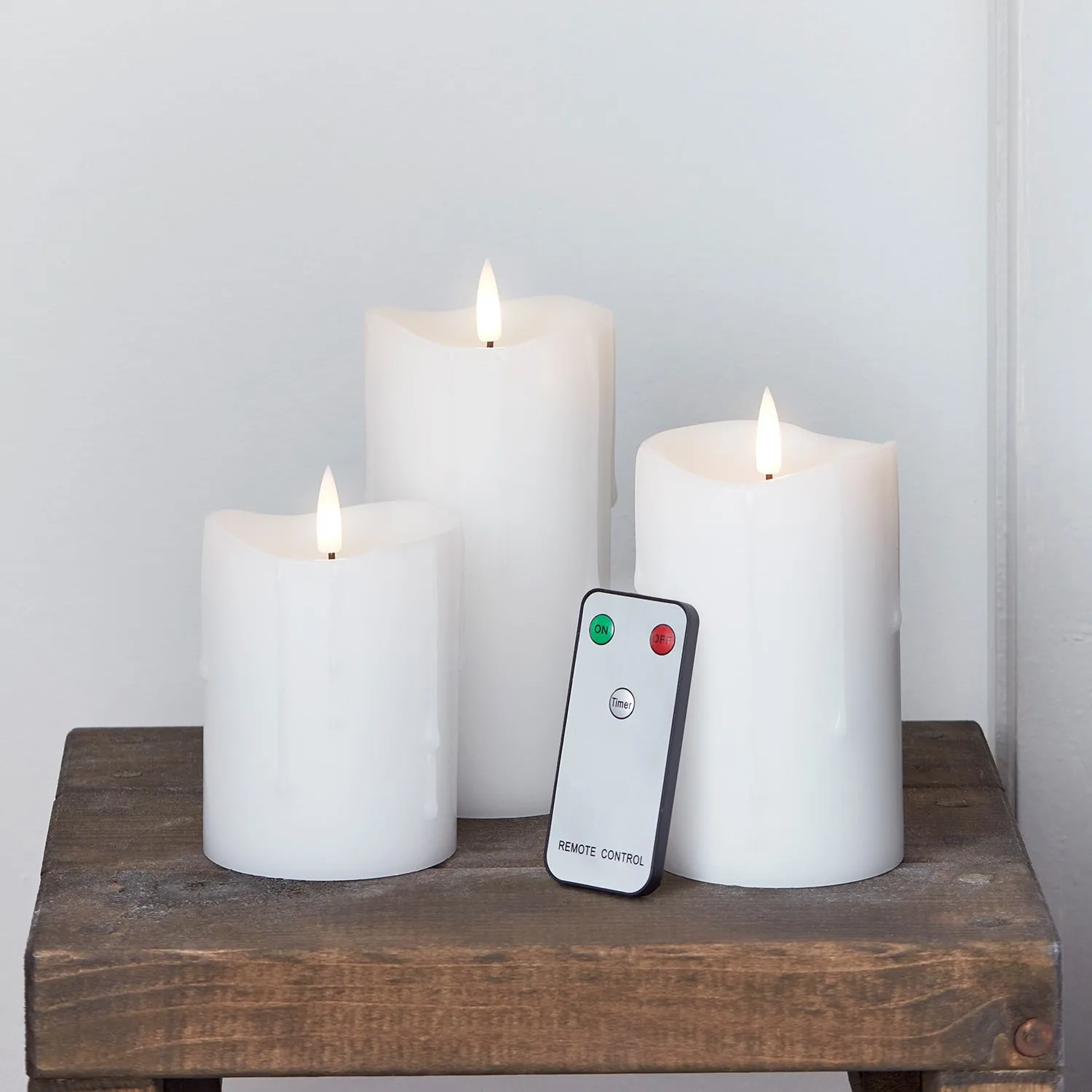 3-Piece LED Pillar Candle Set with Remote - White
