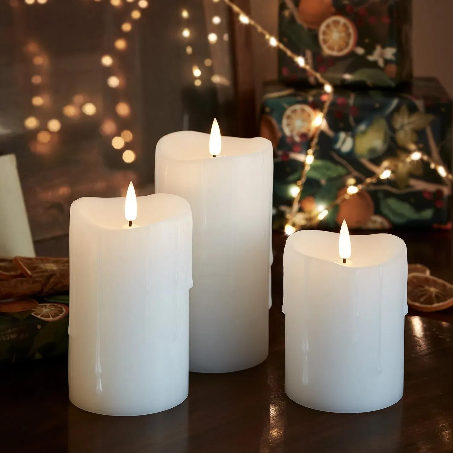 3-Piece LED Pillar Candle Set with Remote - White