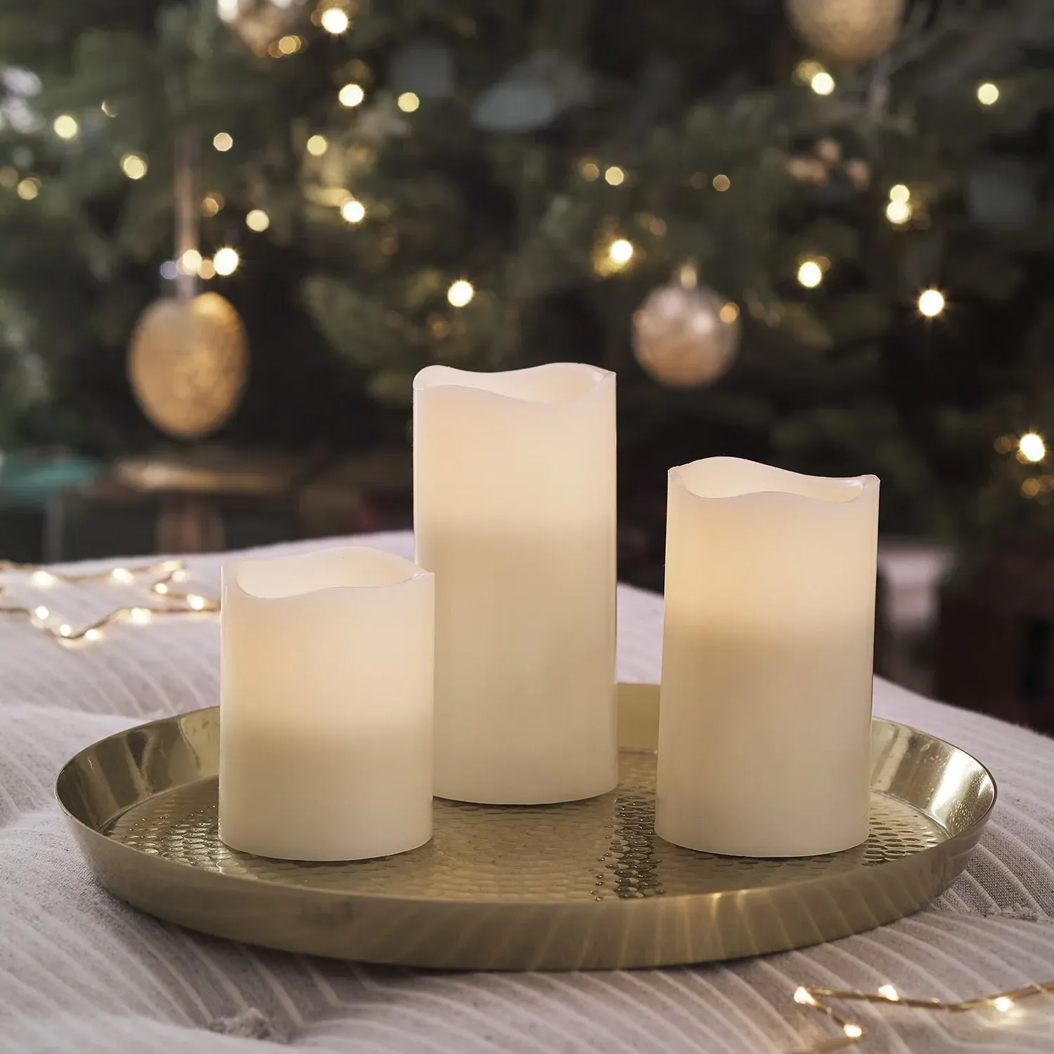 3-Piece LED Pillar Candles - Amber, Wax