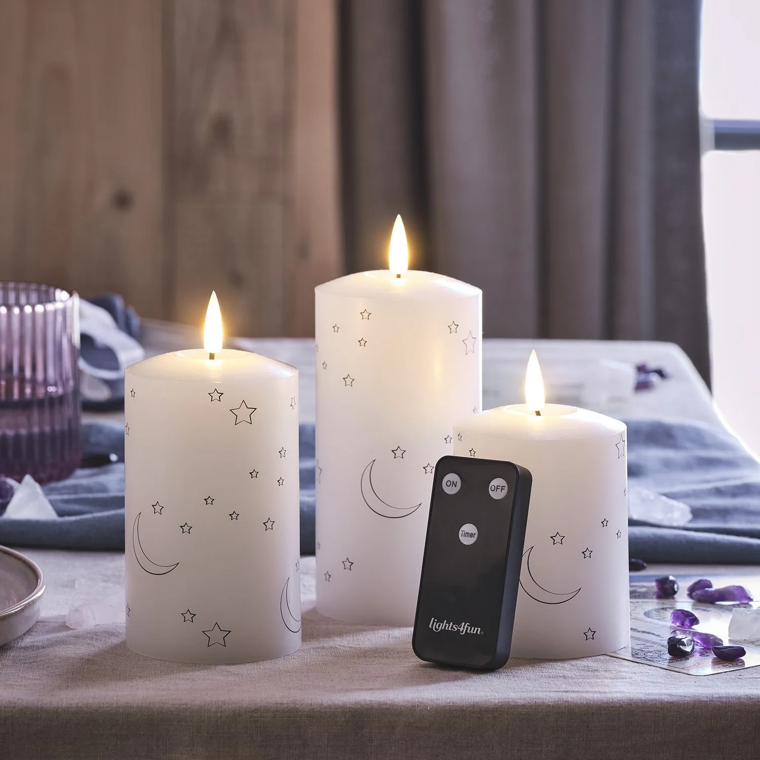3-Piece LED Pillar Candles - Moon Star Design