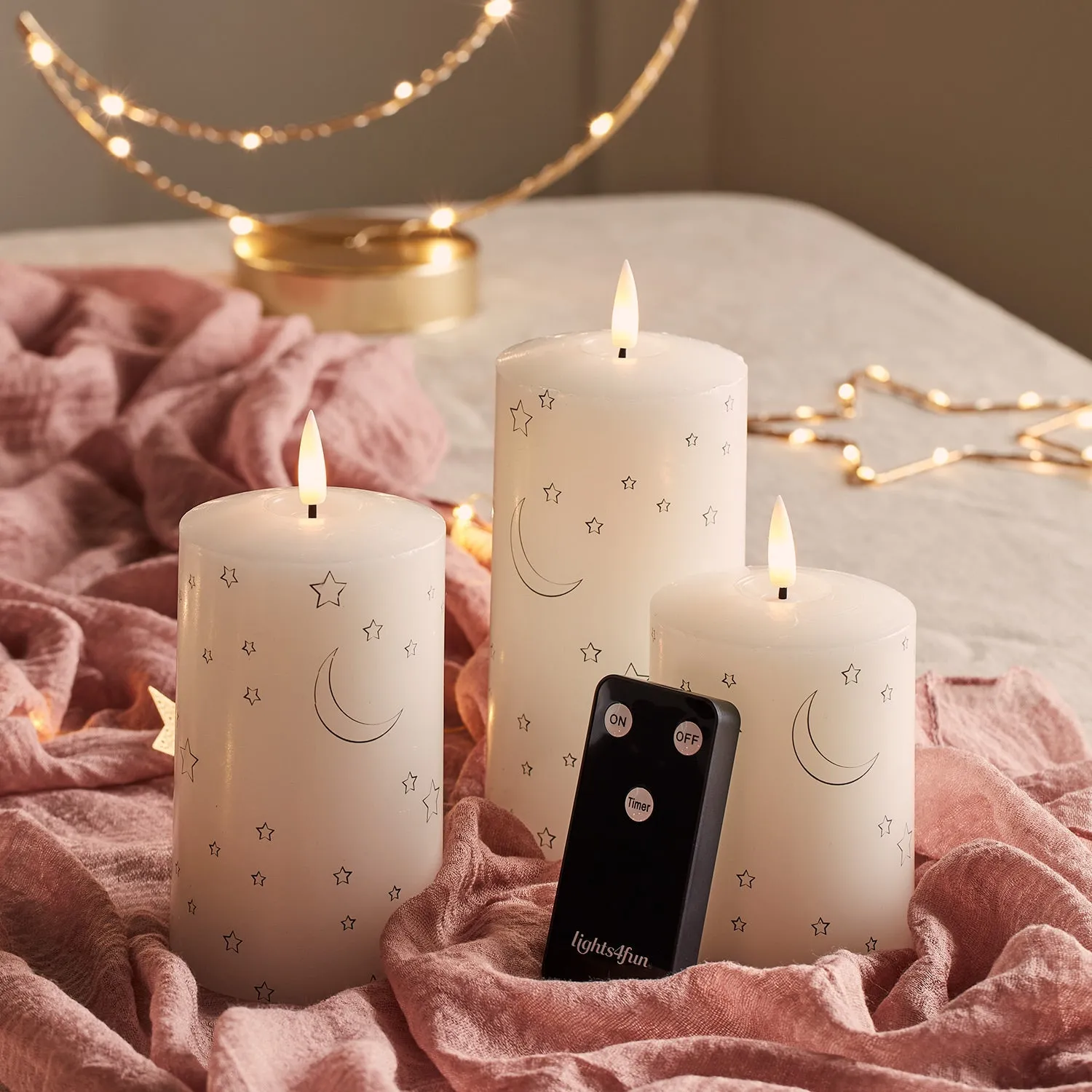 3-Piece LED Pillar Candles - Moon Star Design
