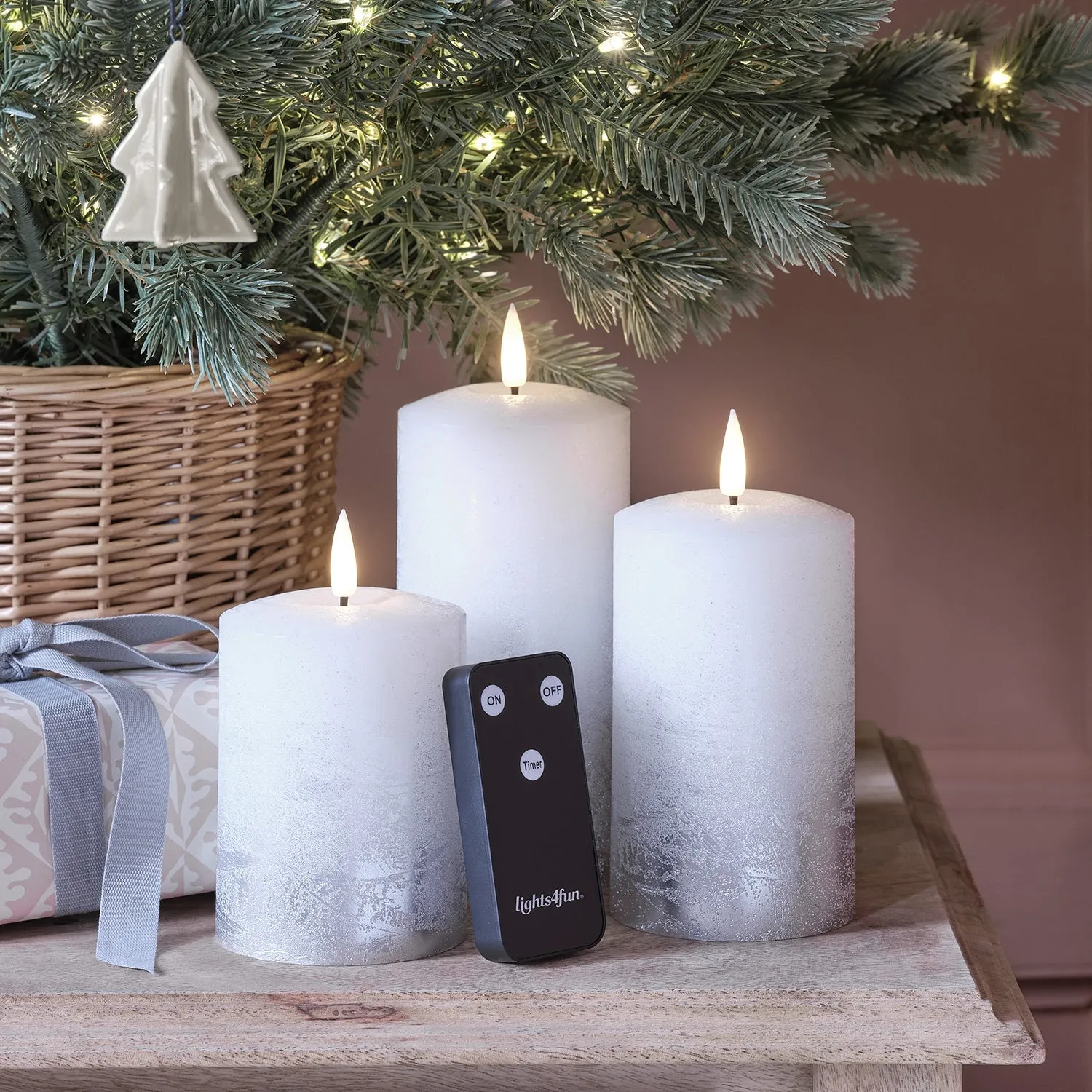 3-Piece LED Pillar Candles - Silver Ombre