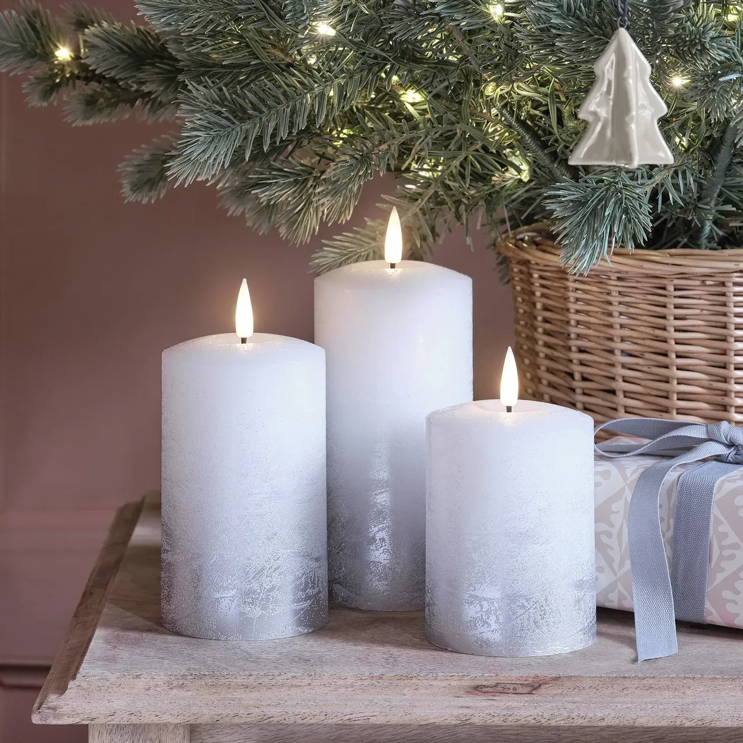 3-Piece LED Pillar Candles - Silver Ombre image