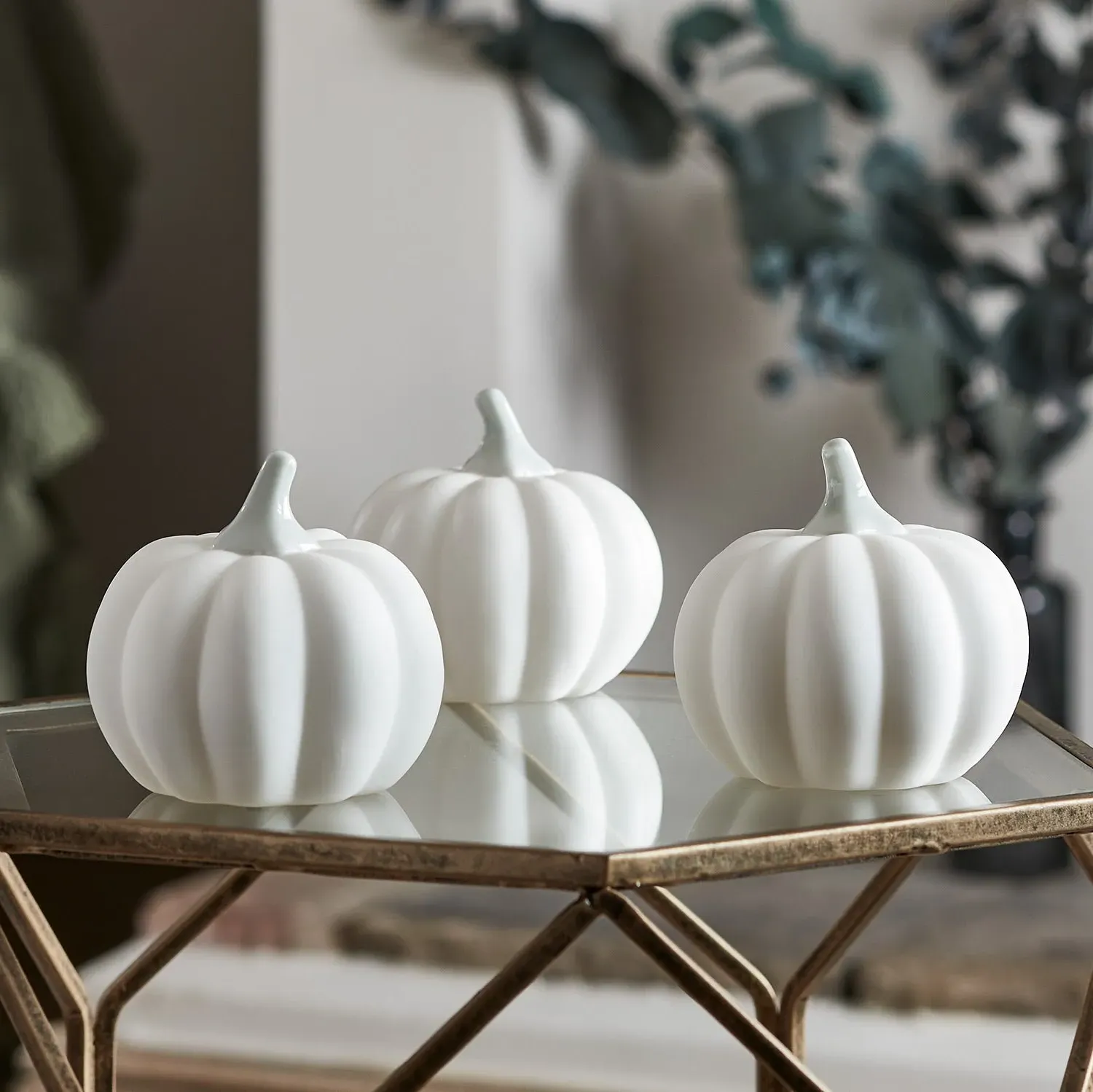 3-Piece LED Pumpkin Set - White, Ceramic